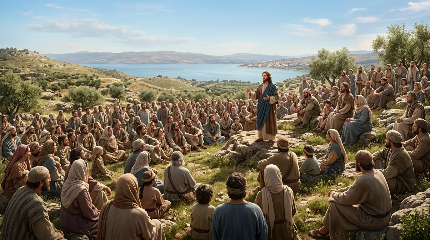 Jesus Teaching the Crowd on the Hillside