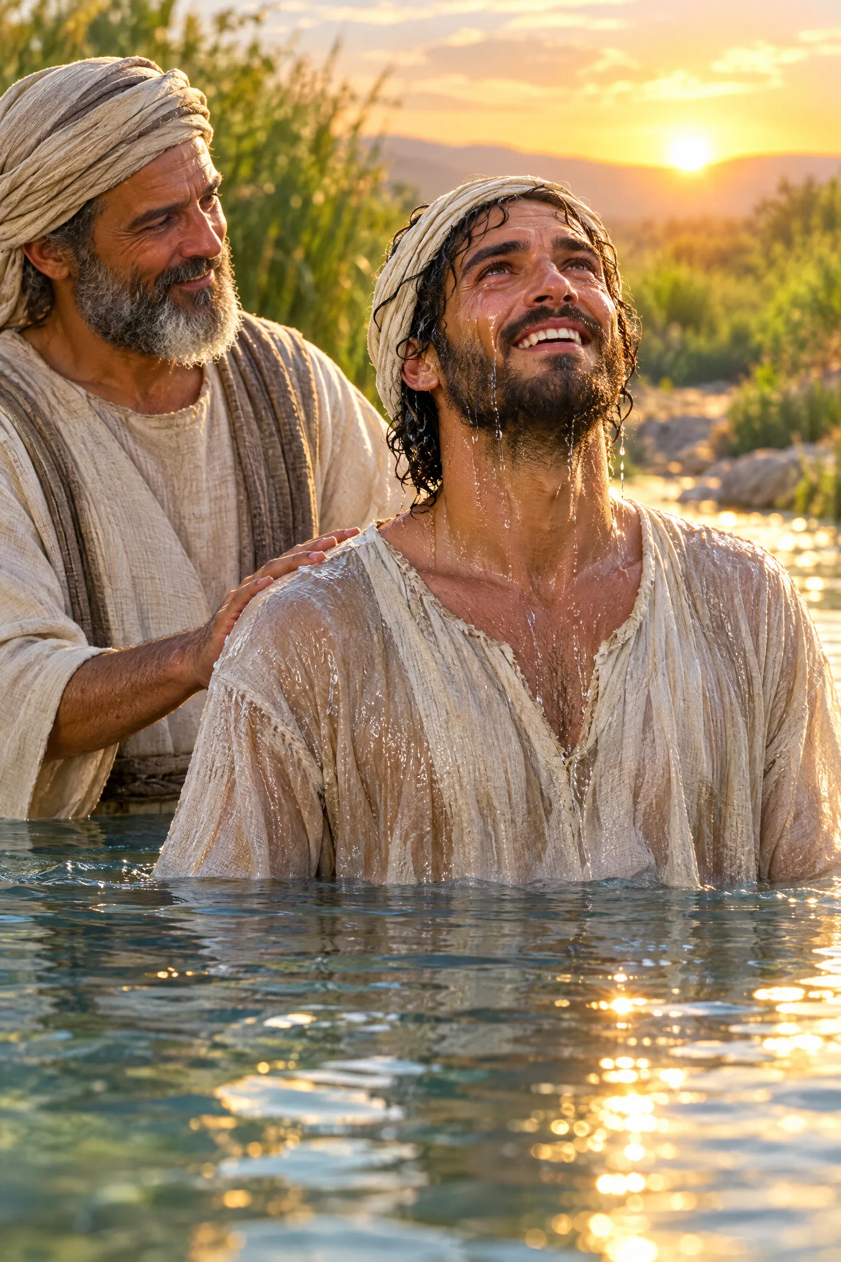 New Convert Rising from Baptism in a River