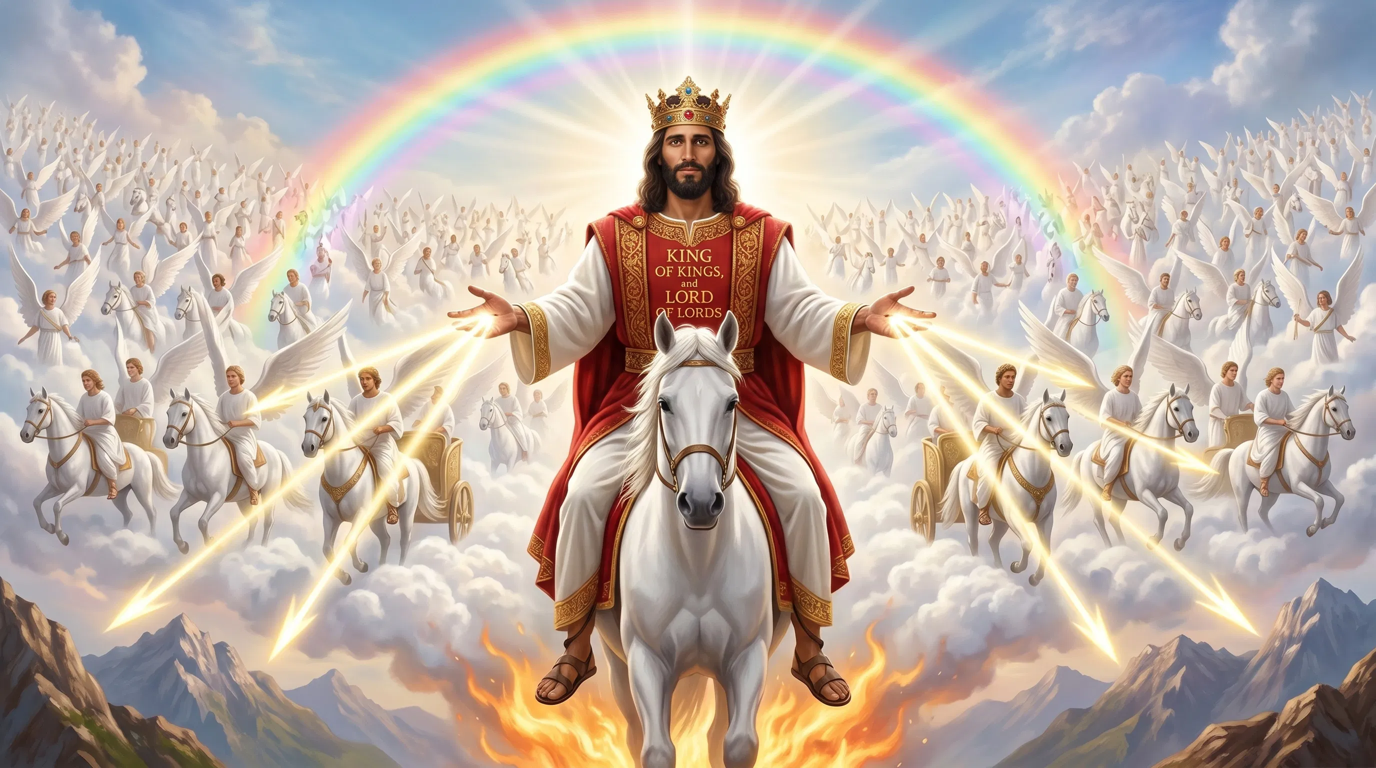 Christ Riding a White Horse with Angels
