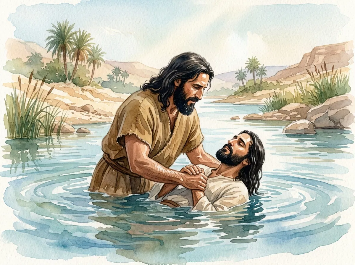 Jesus baptized by John