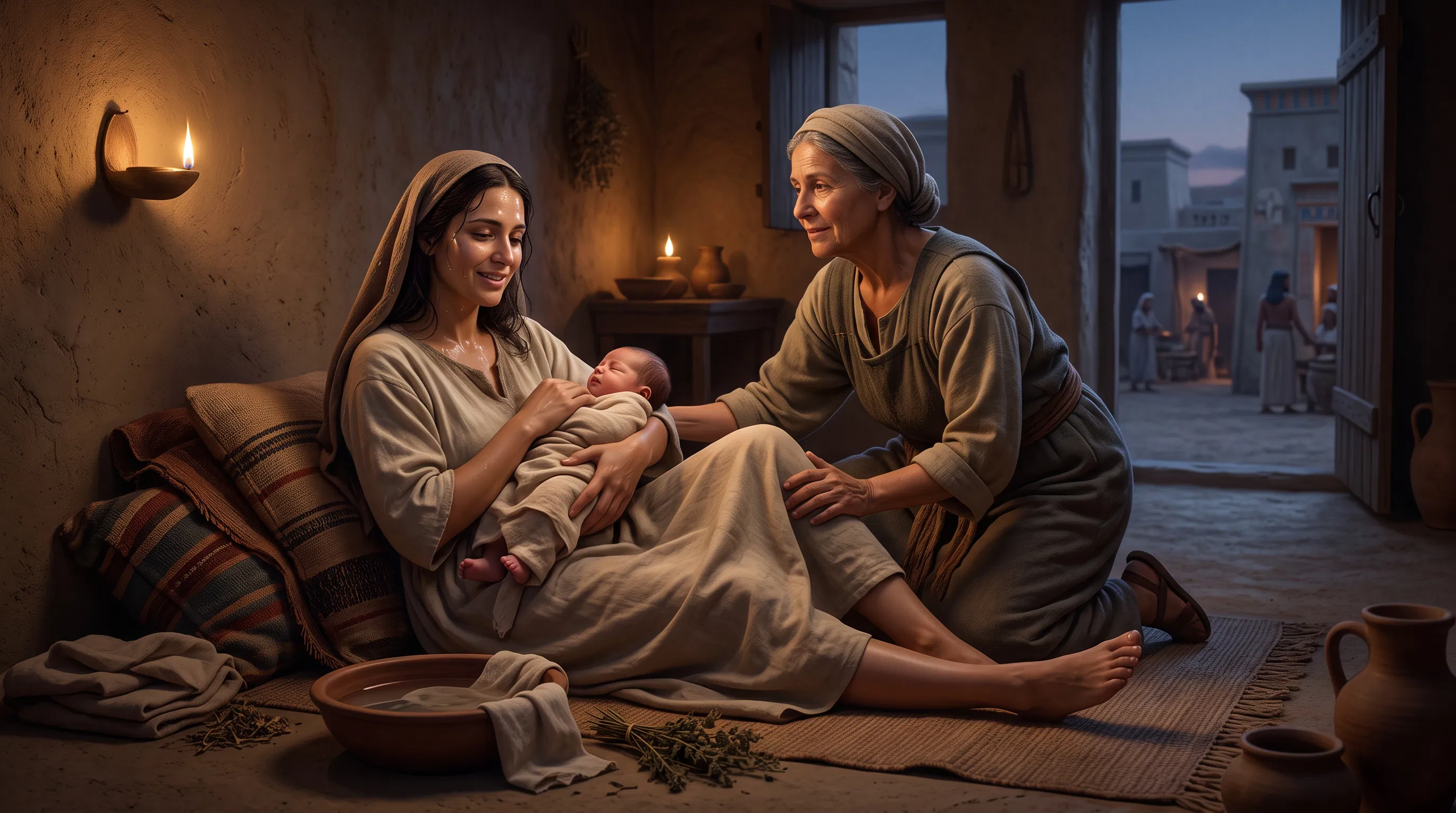 Hebrew Woman With Newborn and Midwife
