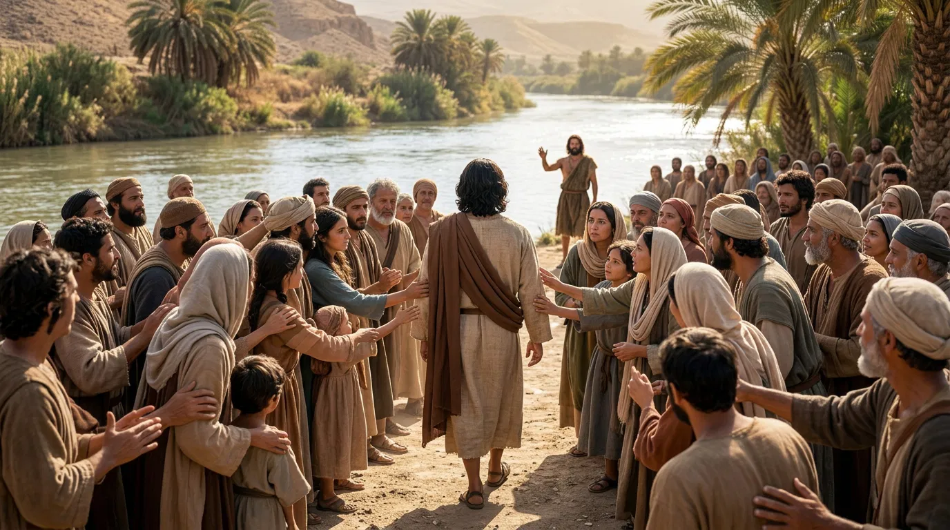Jesus Walking Through the Crowd to the Jordan