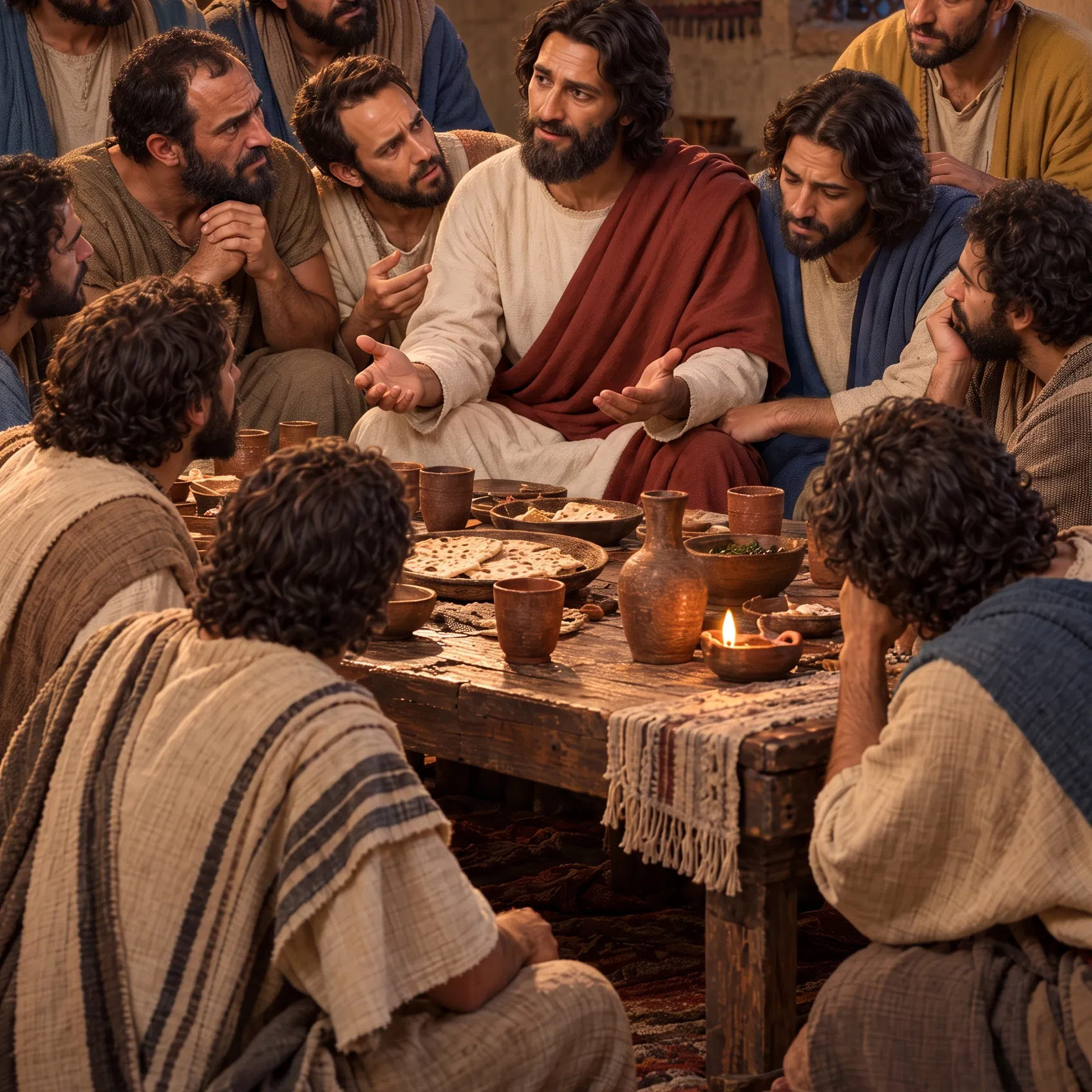 Jesus Speaking With His Disciples Around a Low Table