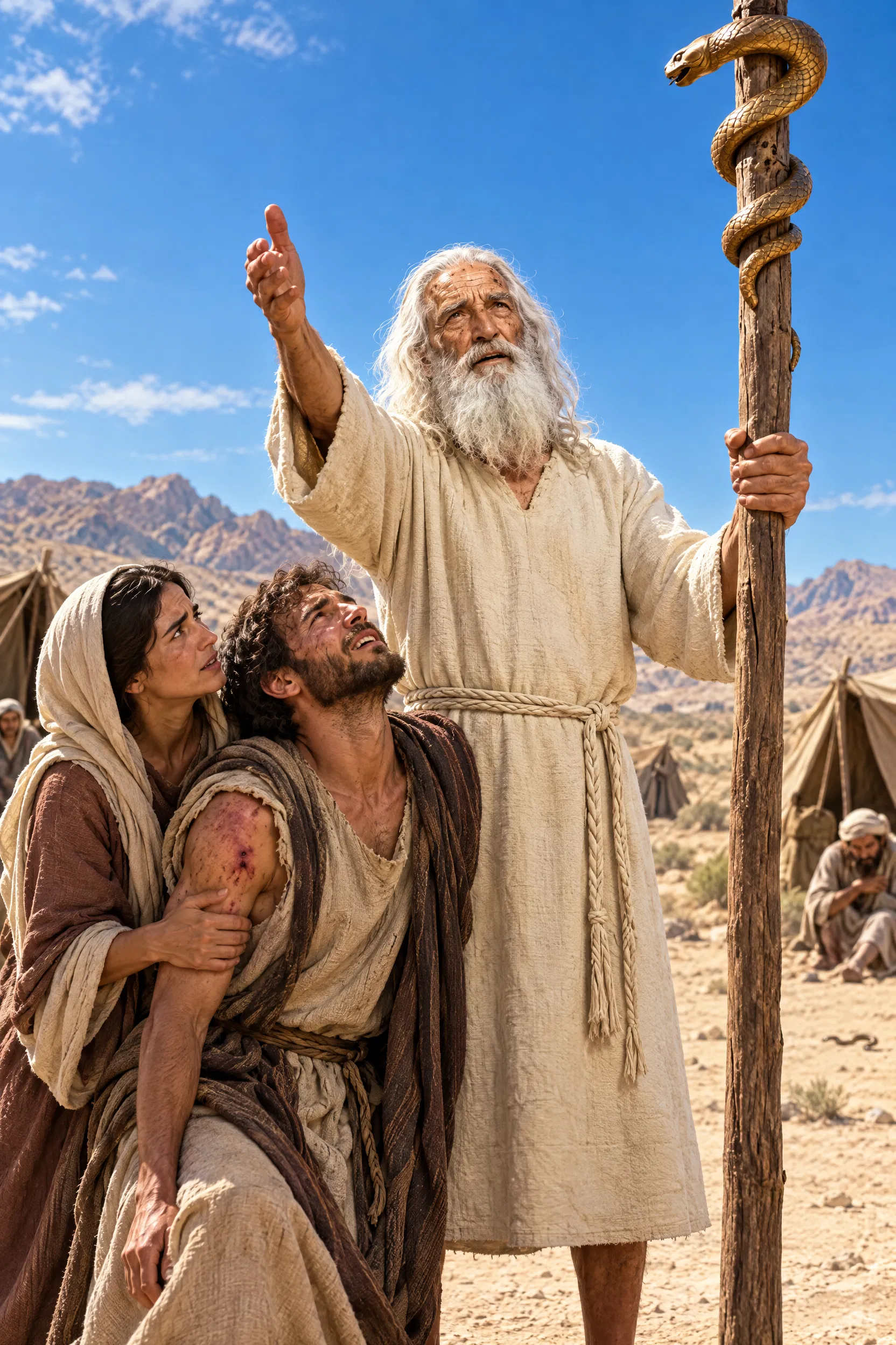 Moses Lifts the Bronze Serpent on a Pole