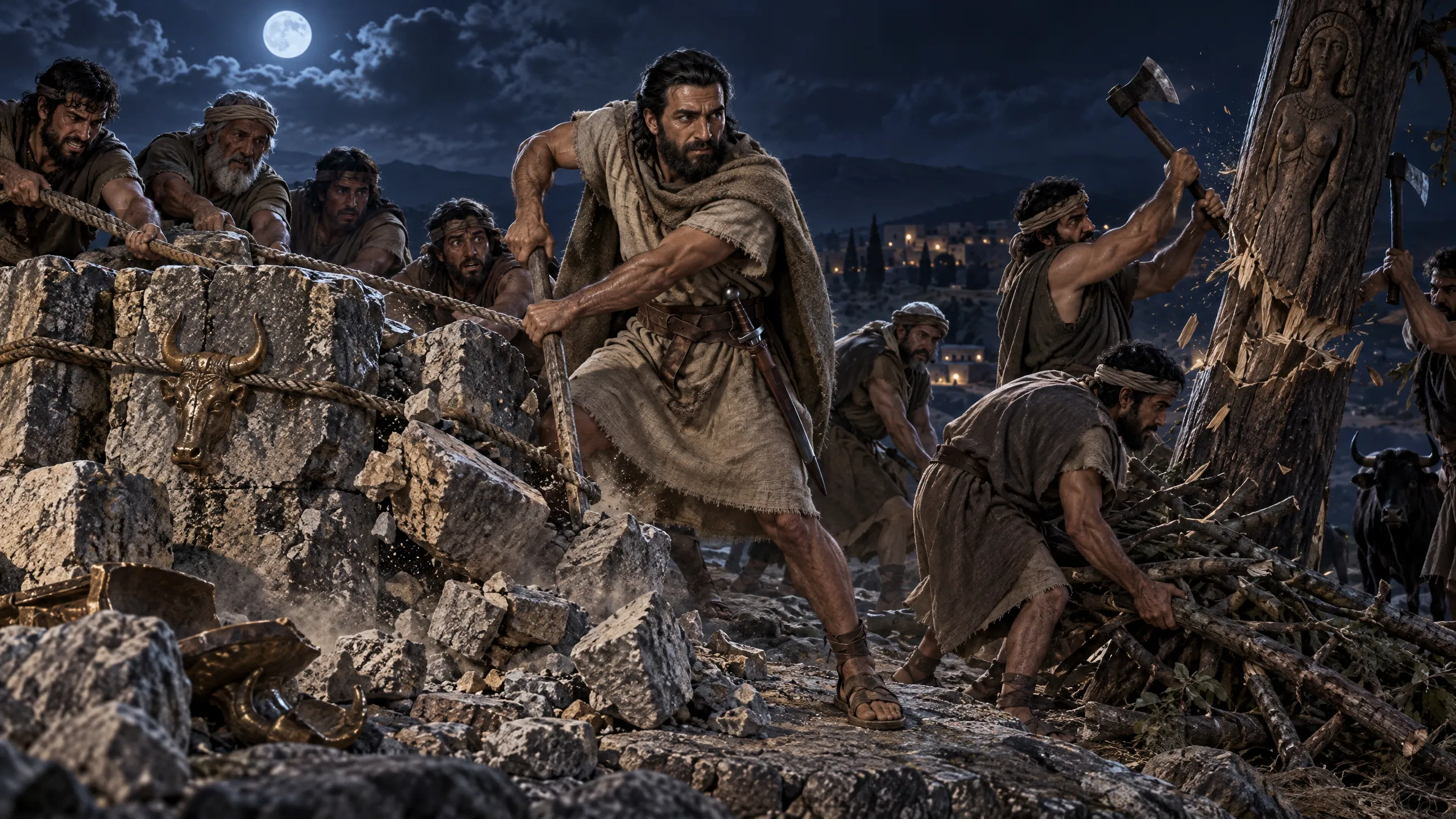 Gideon Dismantling the Altar of Baal