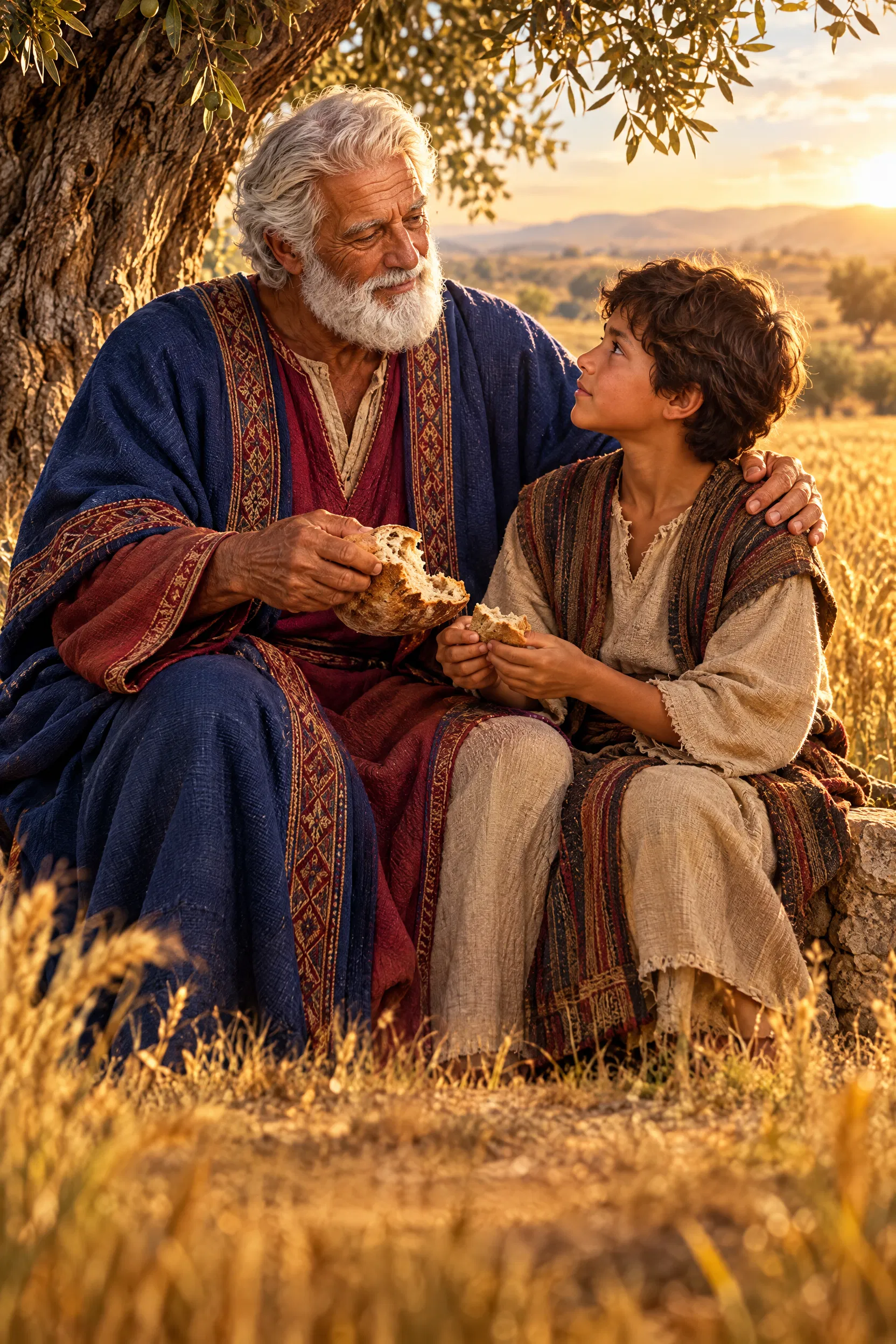 Old David Shares Bread with a Boy