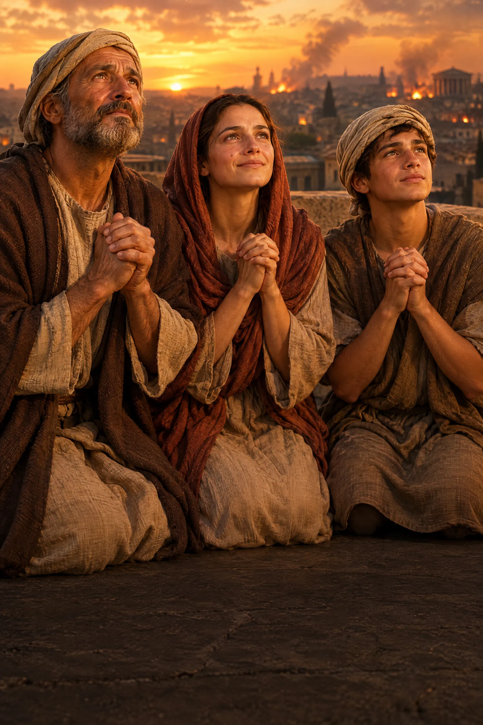 Christians Kneel in Prayer Above Burning Rome