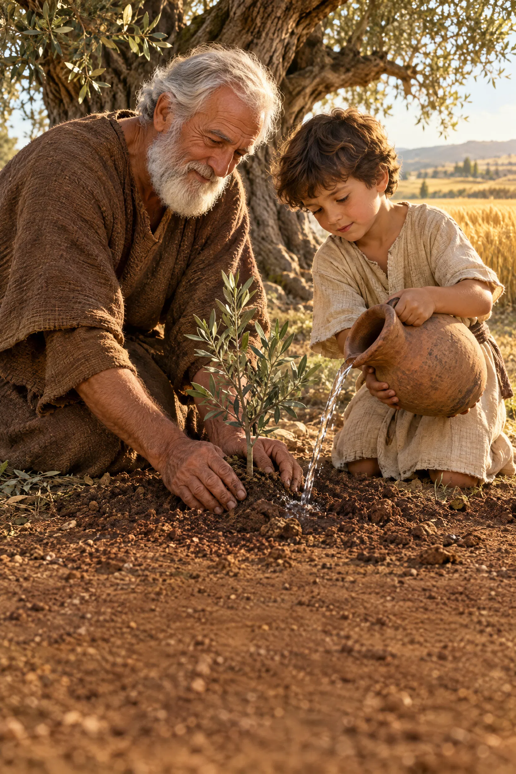 An Old Man Plants an Olive Sapling