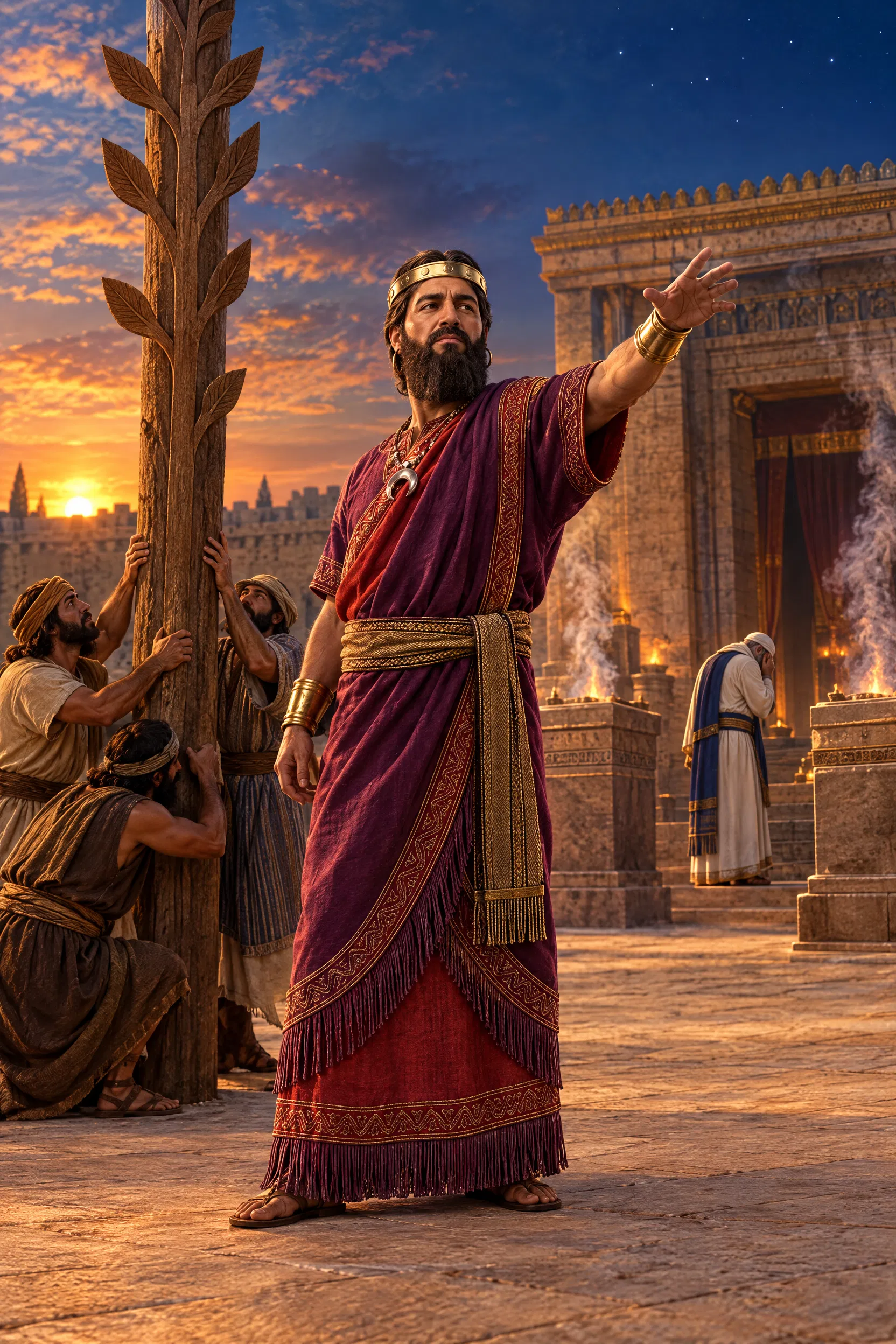 Manasseh Raises an Asherah Pole in the Temple Court