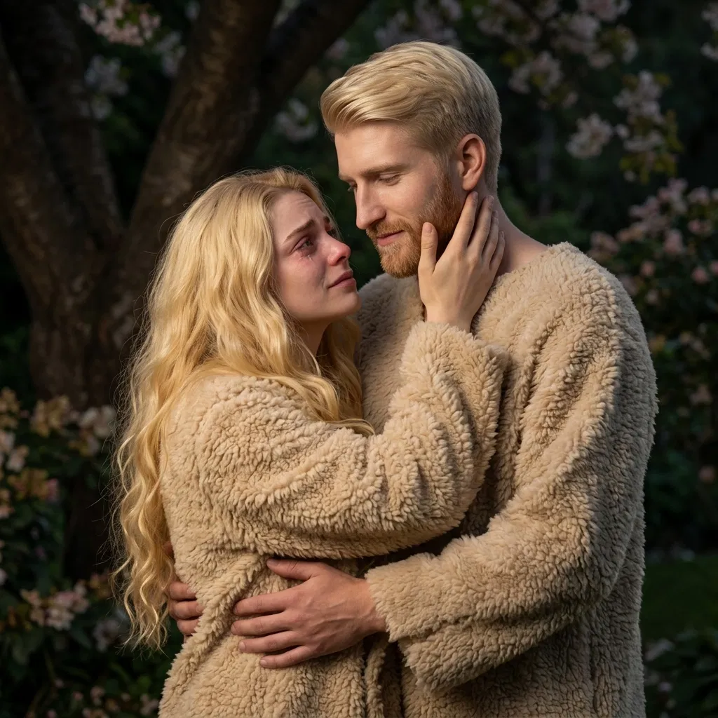 Adam and Eve Embrace in the Garden