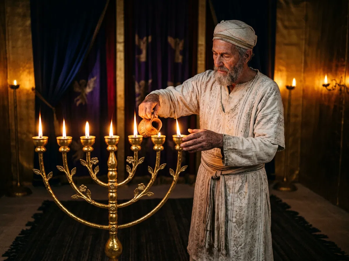 Priest Filling the Tabernacle Lampstand With Oil