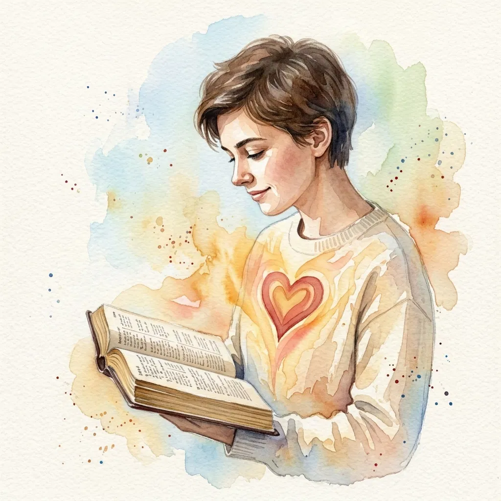 Young Person Reading the Bible with a Warm Heart