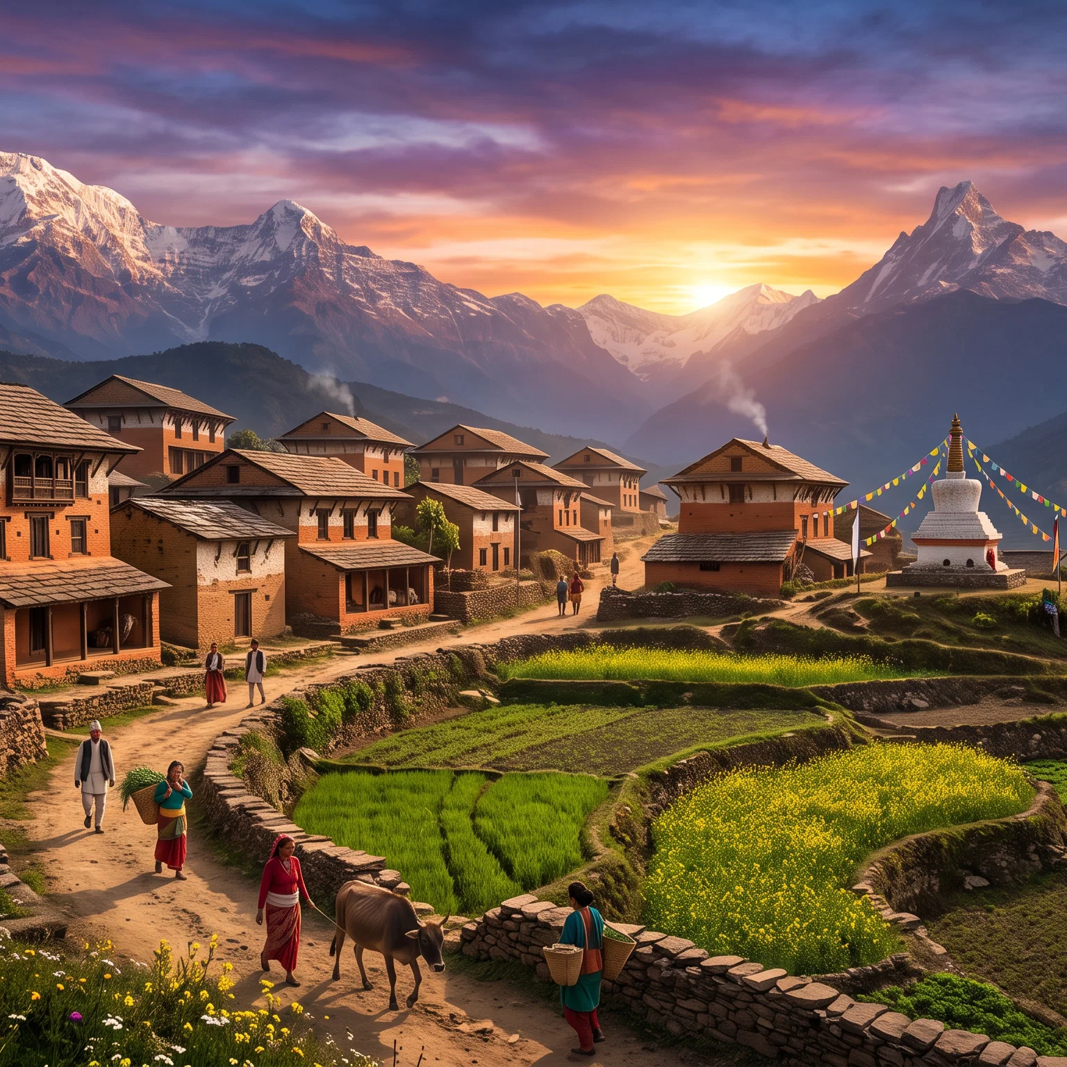 Golden Sunset Over Ancient Village