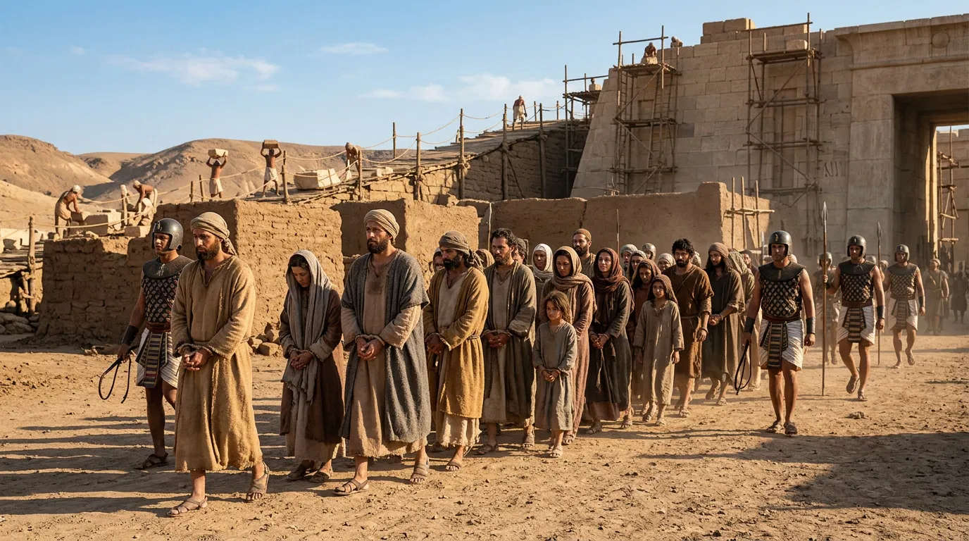 Hebrew Captives Led Past Egyptian Building Works