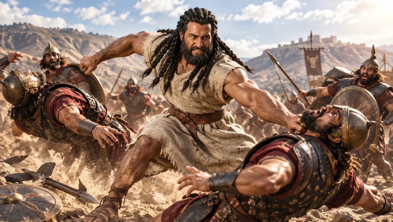 Samson Strikes Down Philistine Soldiers