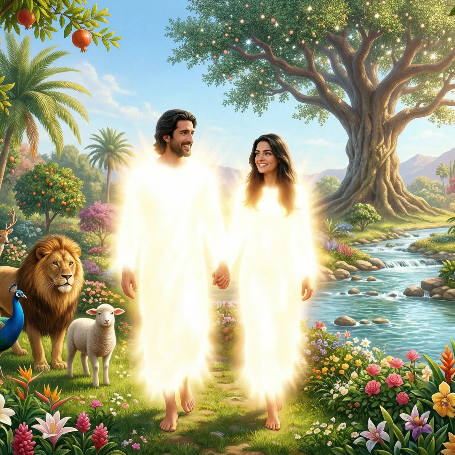 Adam and Eve Walking in the Garden of Eden