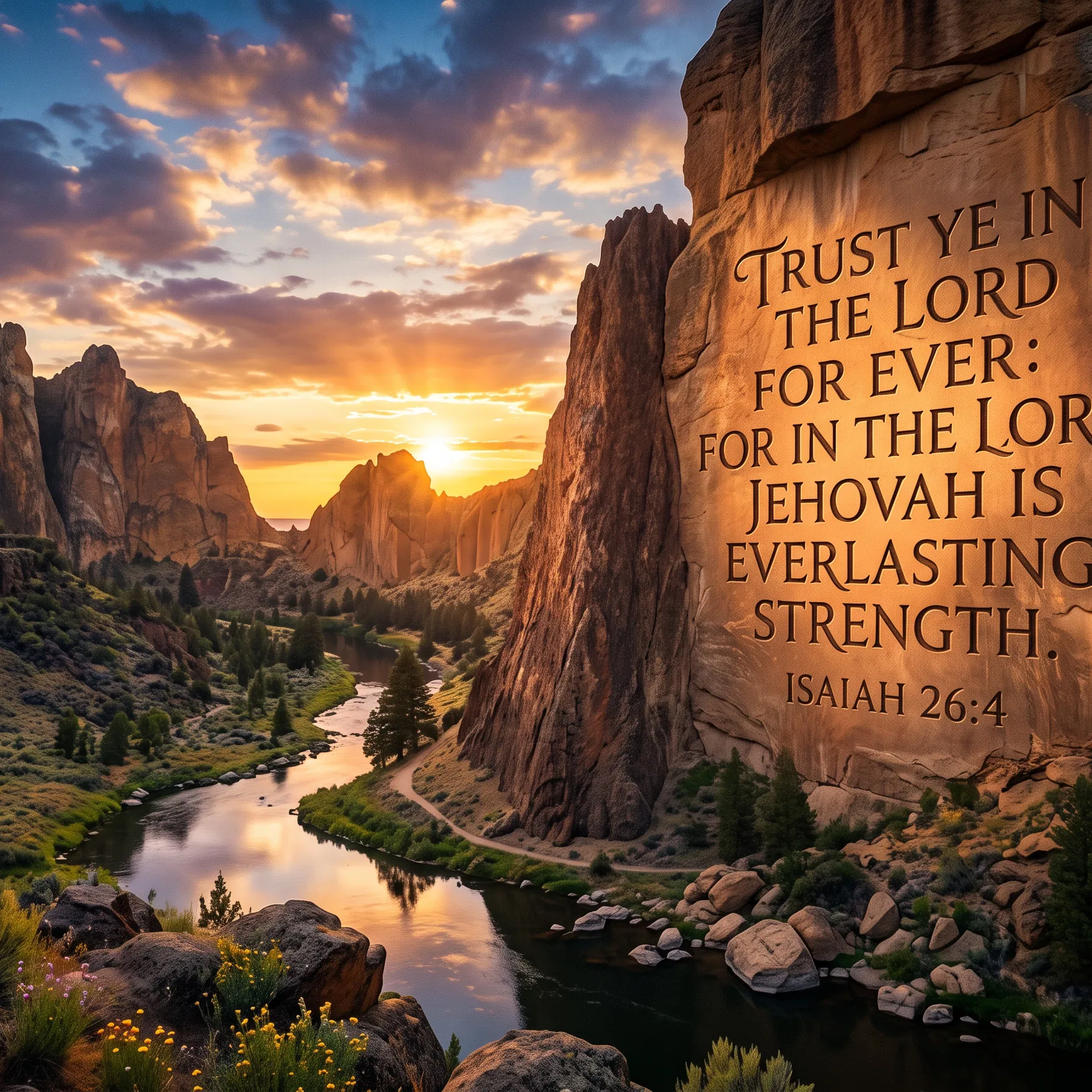 Canyon Cliff Carved With Isaiah 26 Verse 4