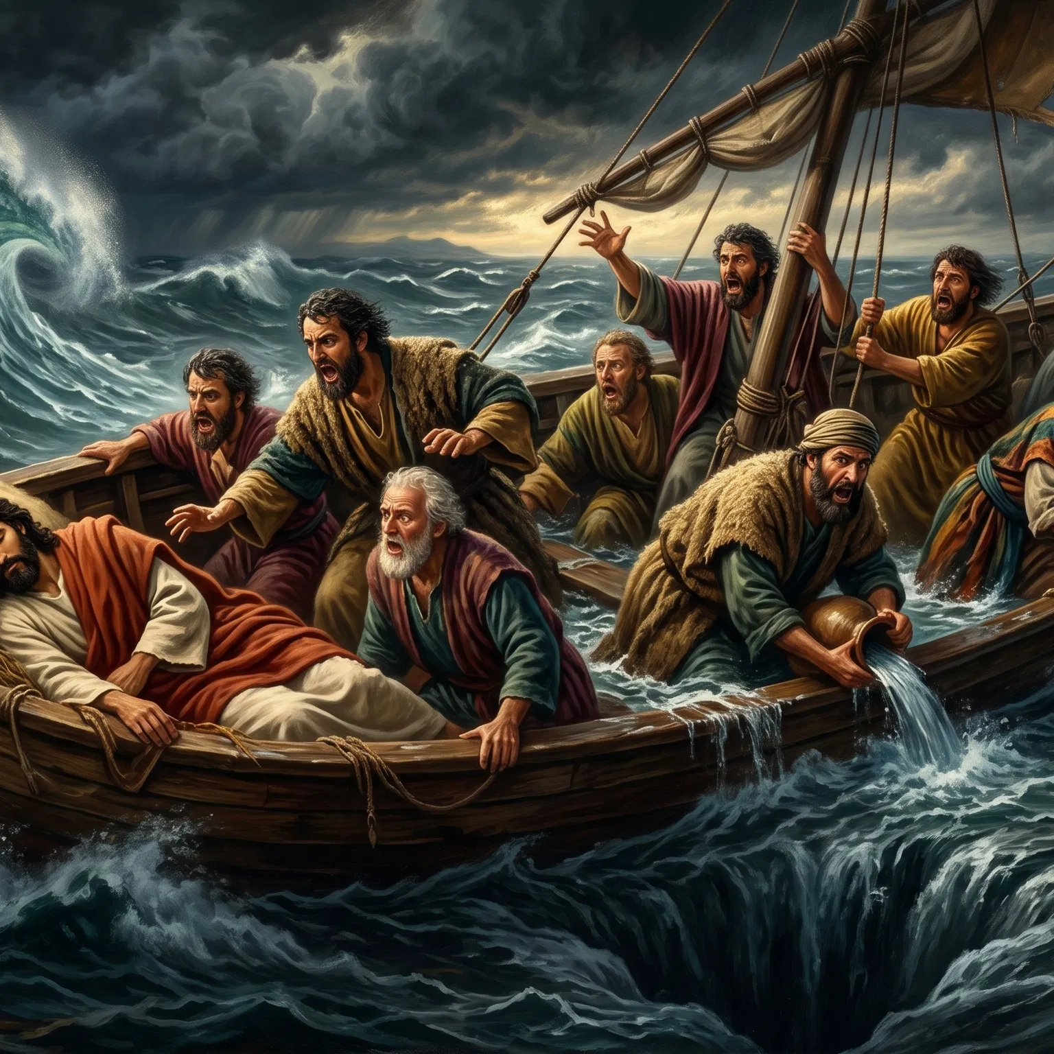 Jesus Asleep in the Boat as the Storm Rages