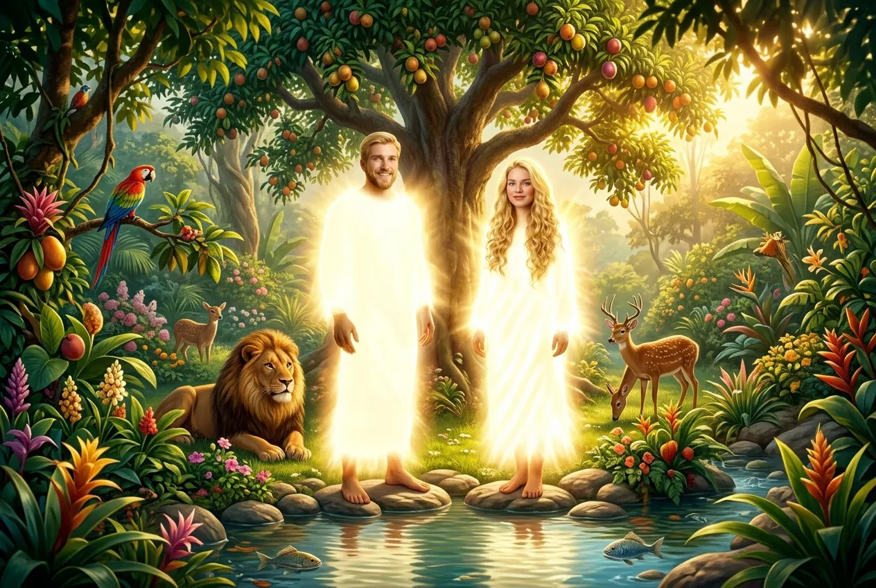 Adam and Eve in the Garden With Animals