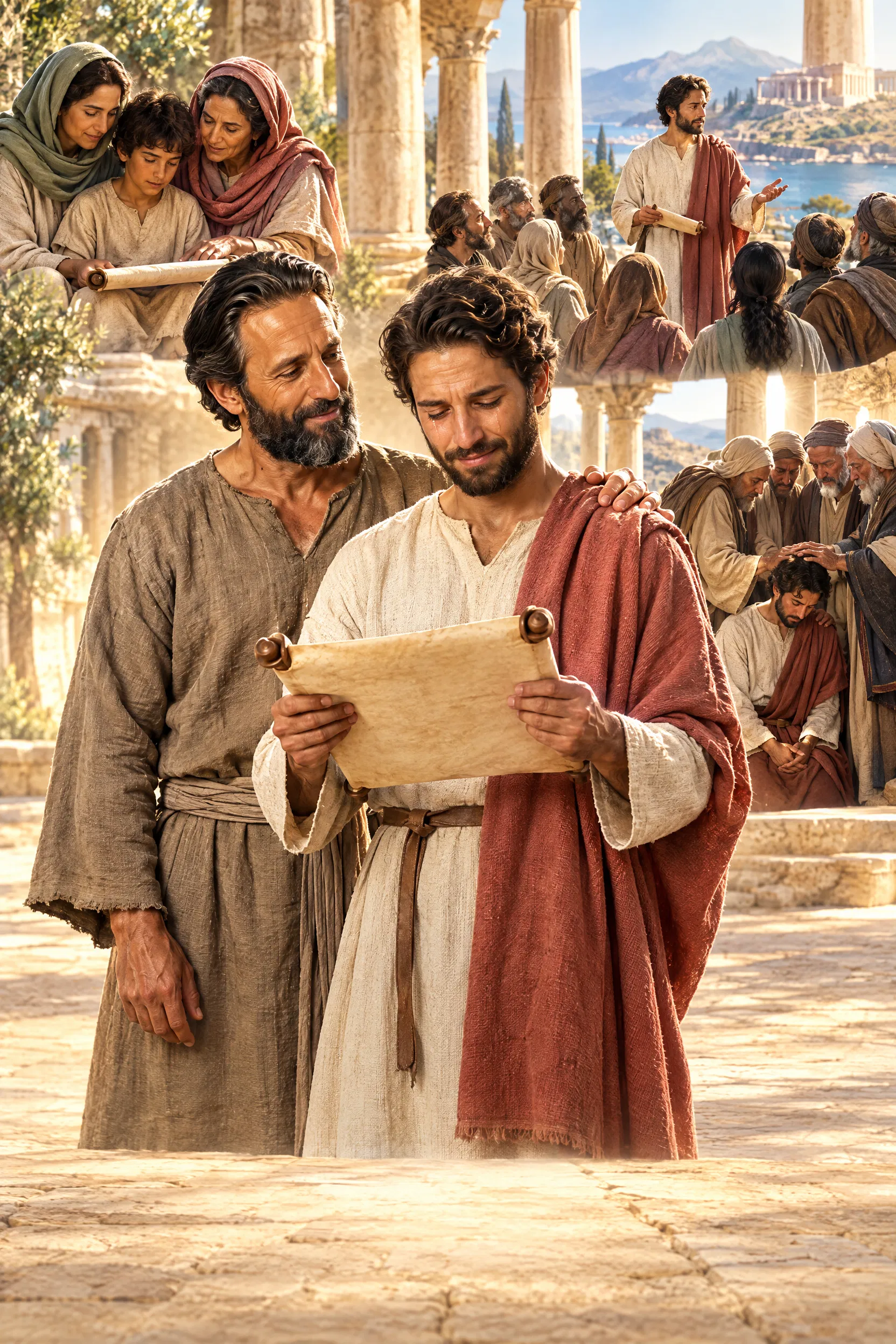Paul Blesses Timothy as He Reads a Scroll