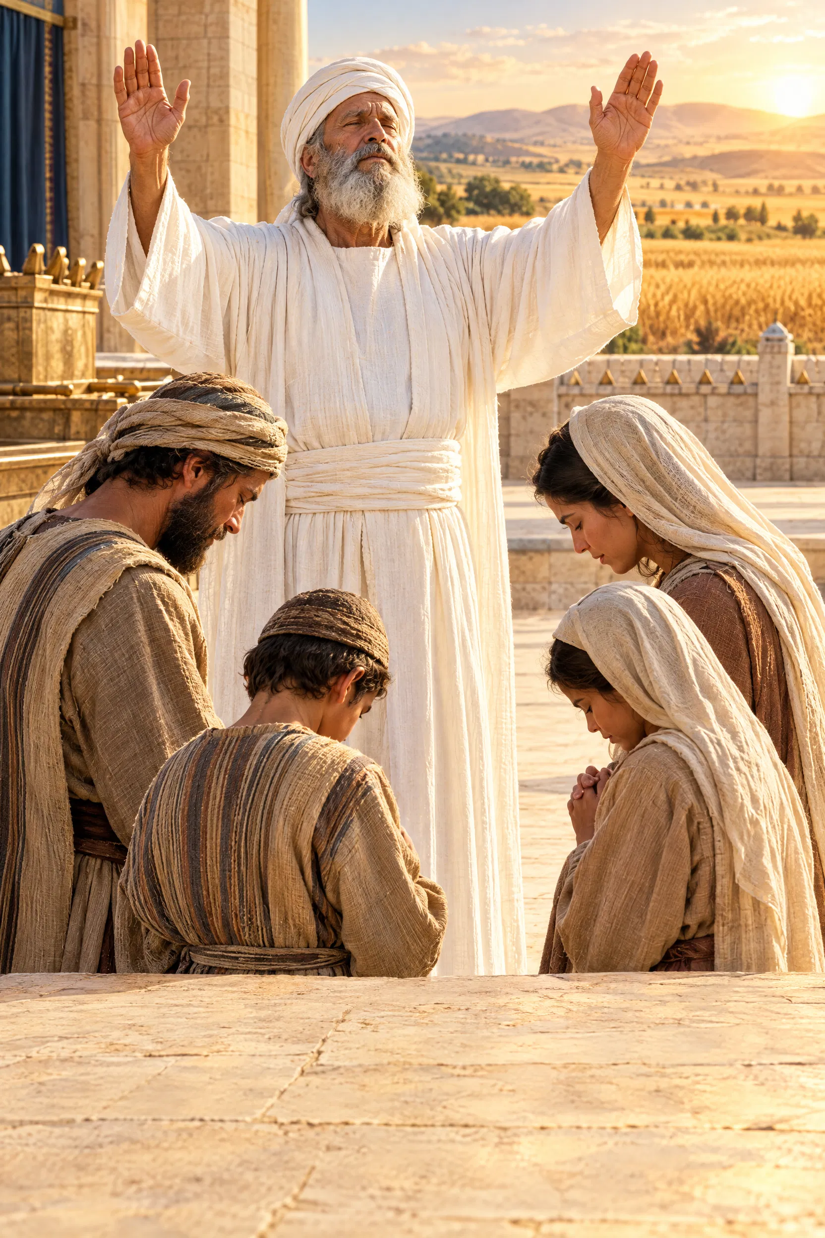 A Priest Blesses Farmers Beside a Wheat Field