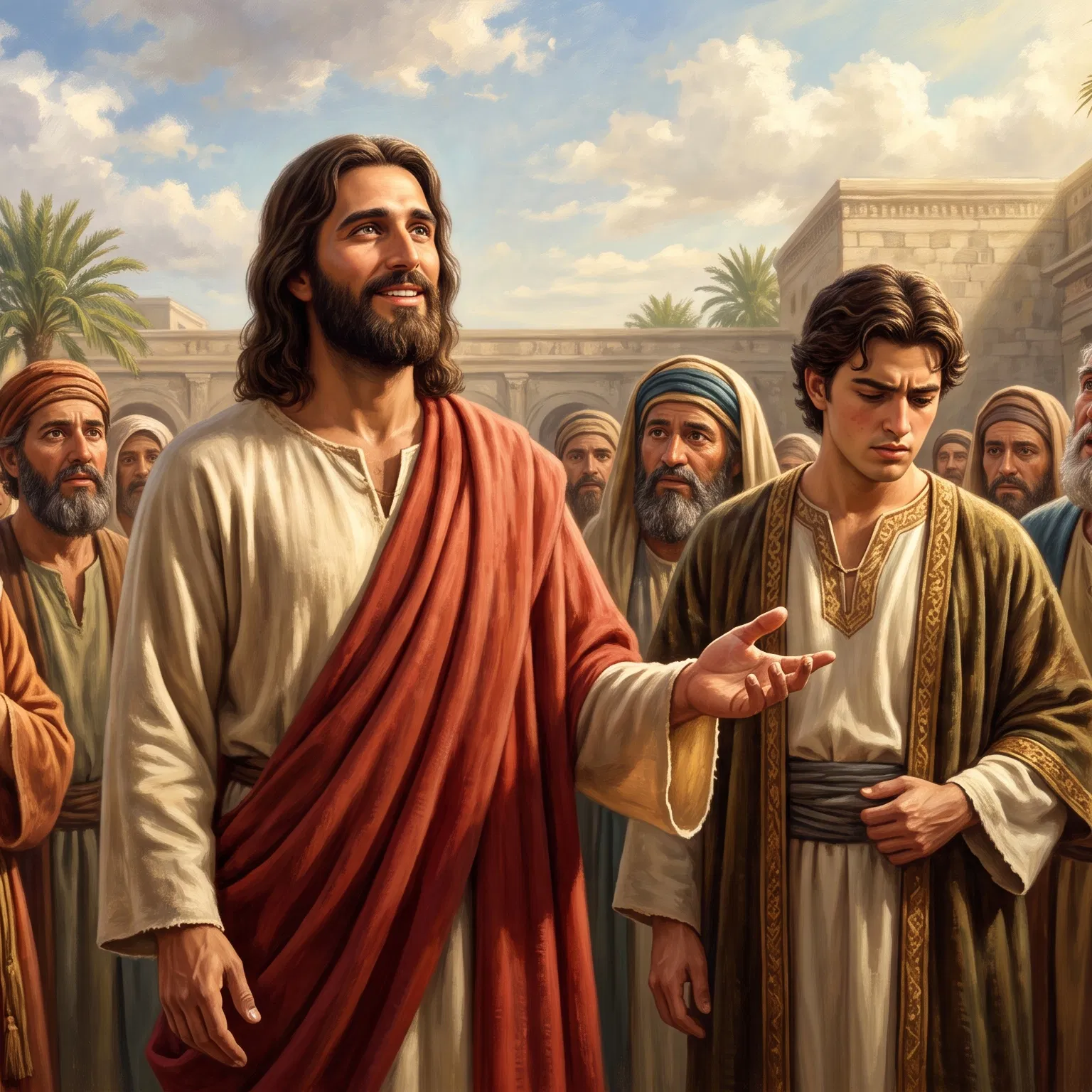 Jesus Speaking to a Troubled Young Man and the Crowd