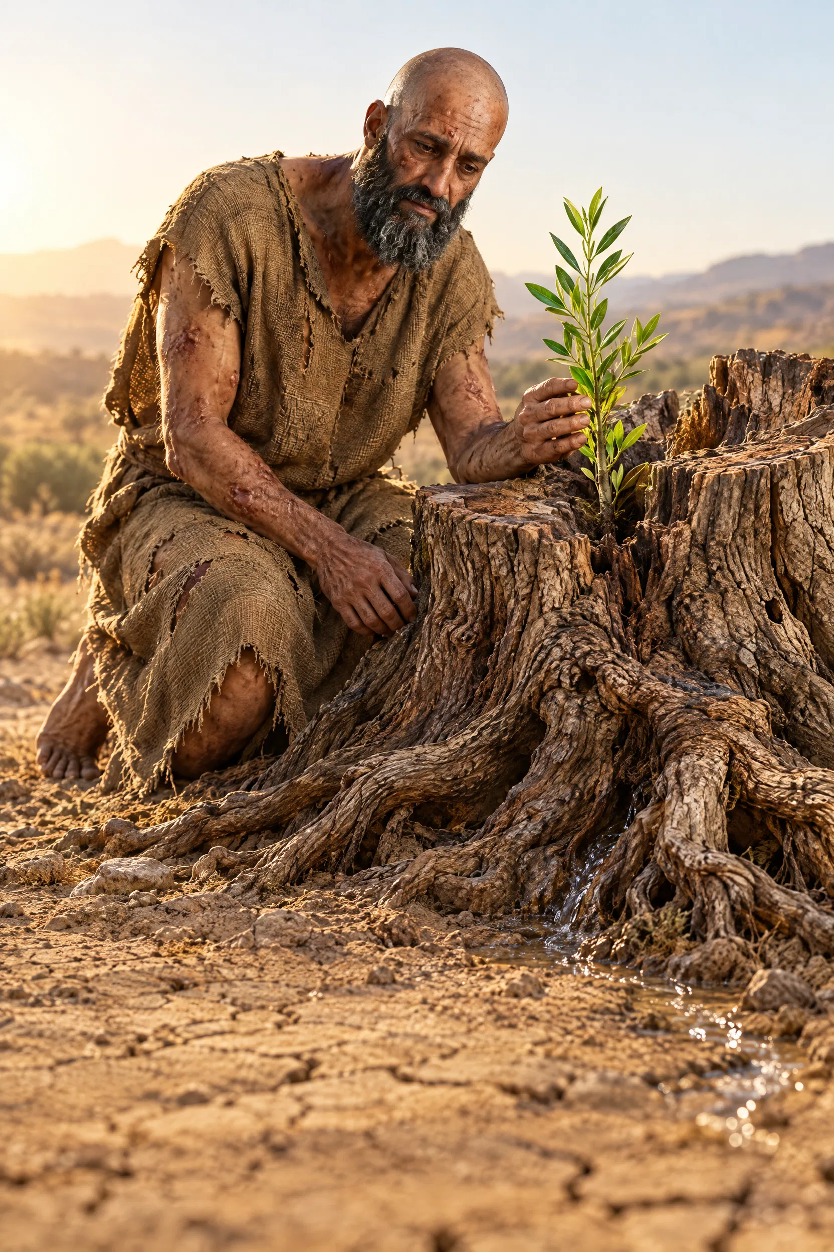 Job Touches a New Shoot on a Stump