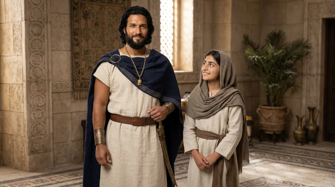 Naaman Stands with the Israelite Servant Girl