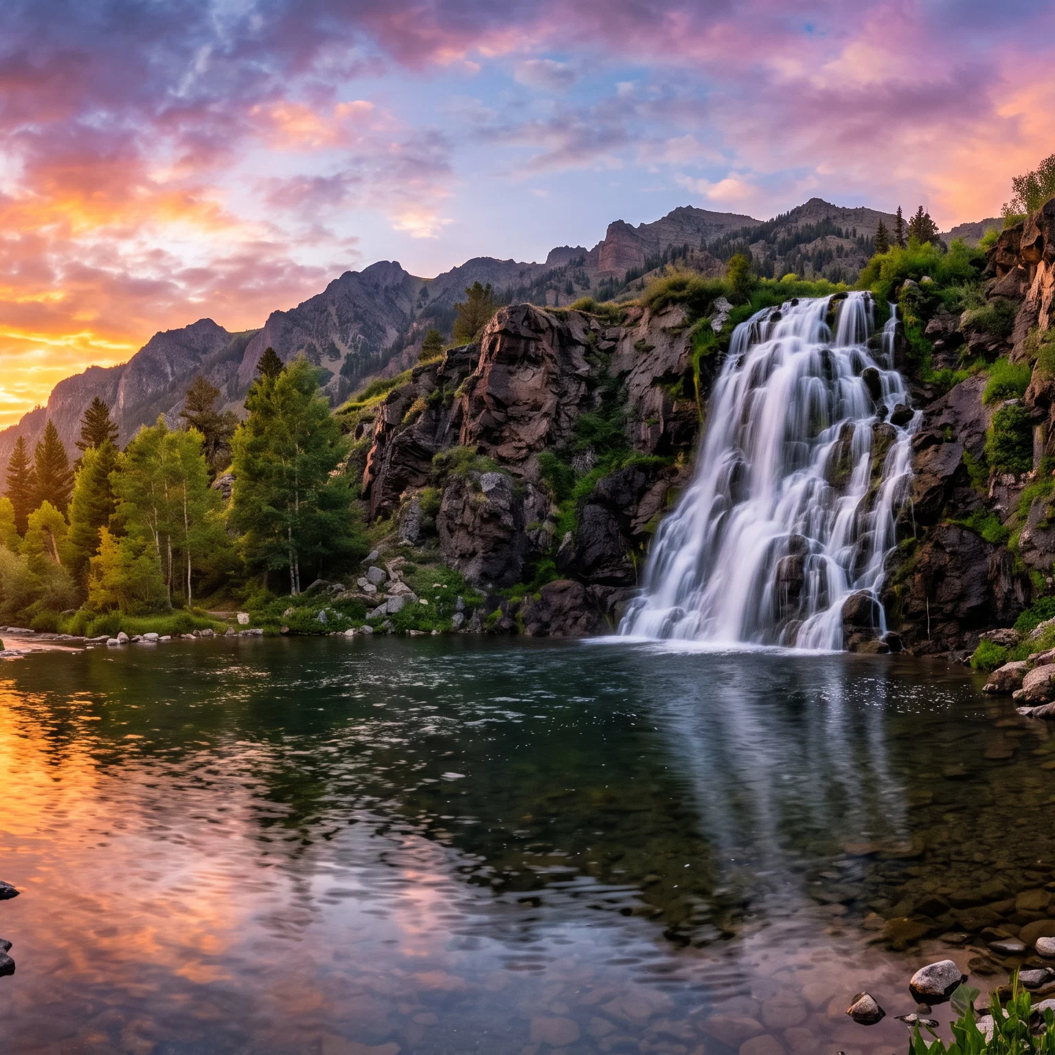 Divine Radiance Over The Cascading Waters
