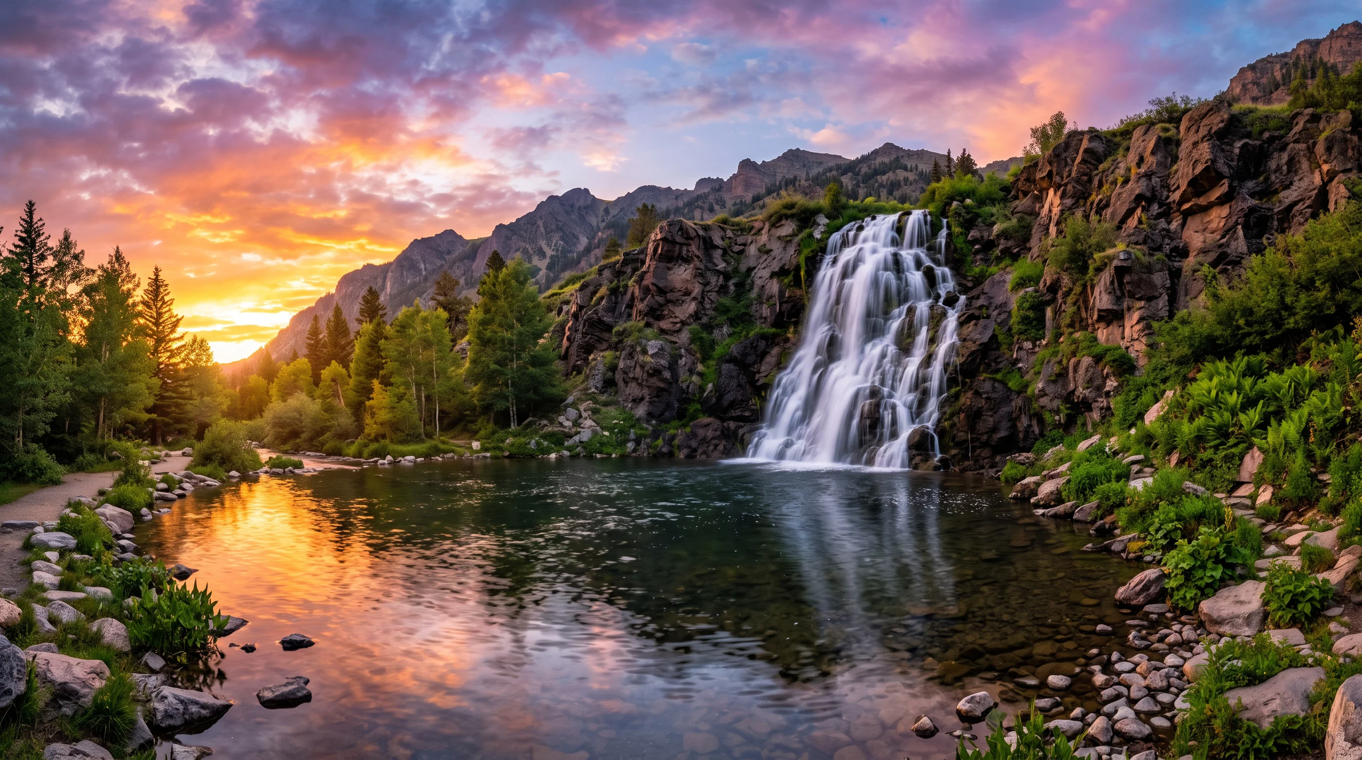 Divine Radiance Over The Cascading Waters
