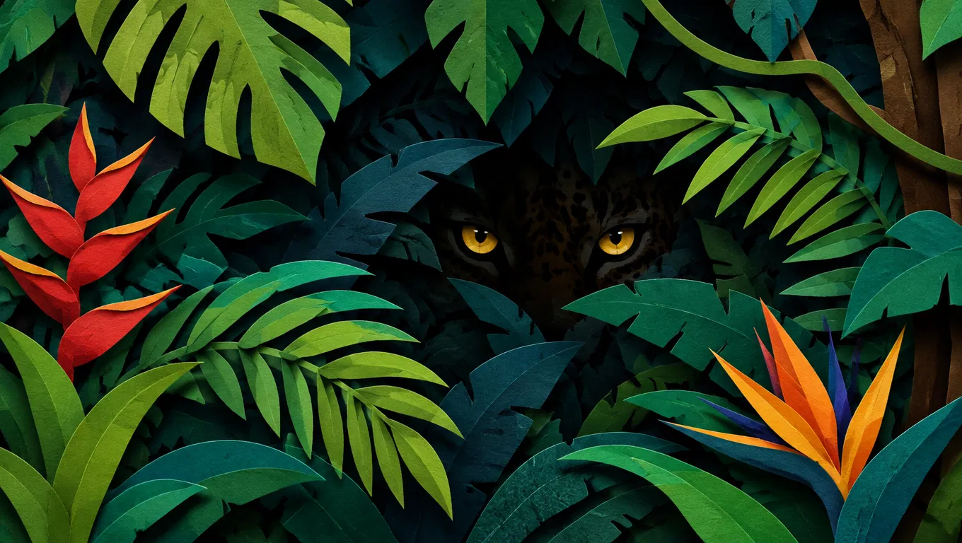 Golden Eyes of a Jaguar in a Dark Jungle
