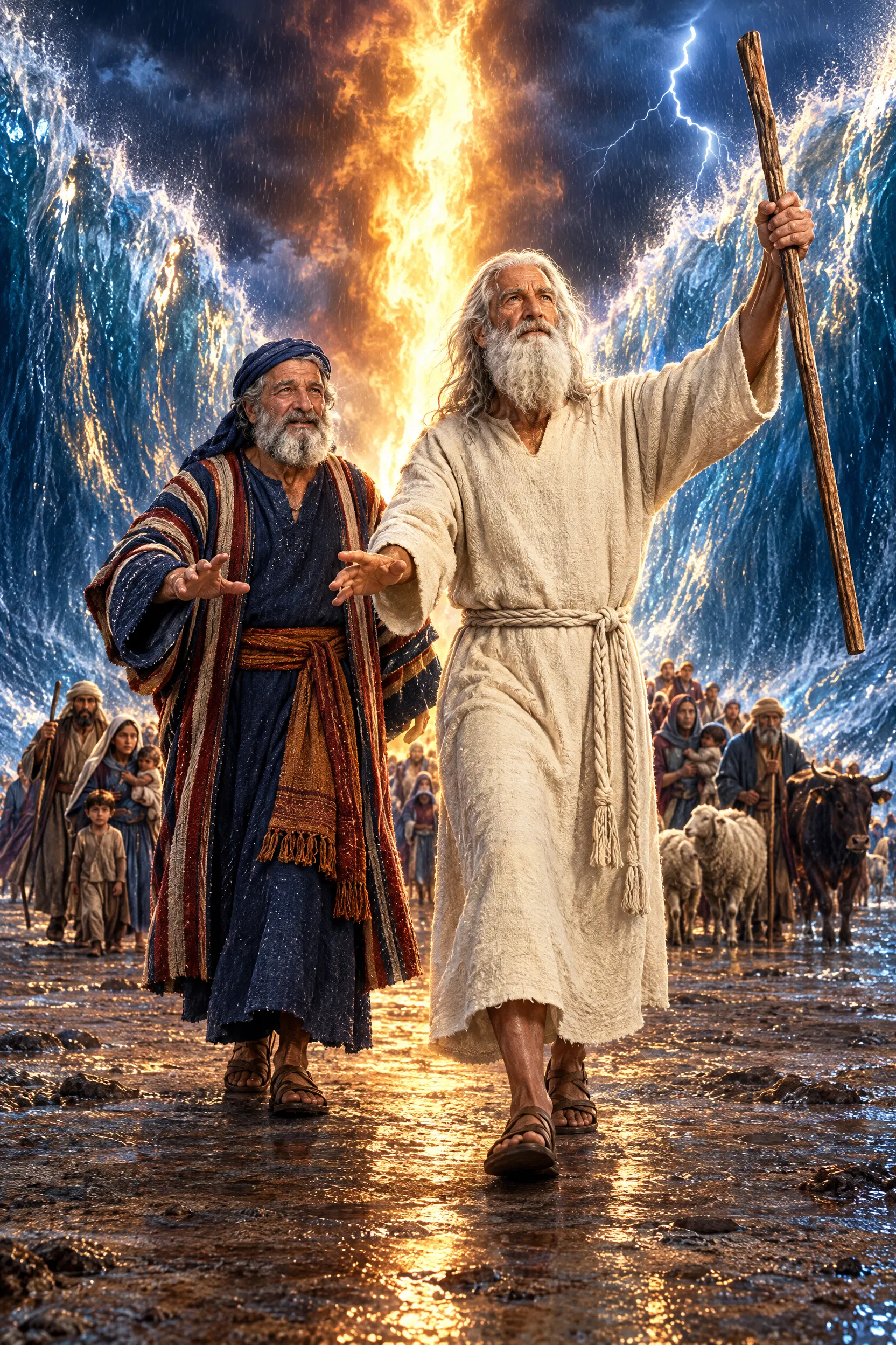 Moses and Aaron Lead Israel Through the Sea