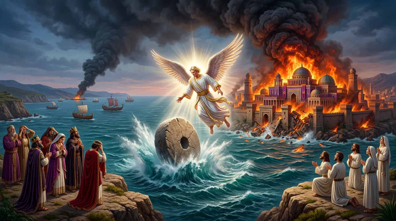 Angel Throws Millstone into the Sea as Babylon Burns