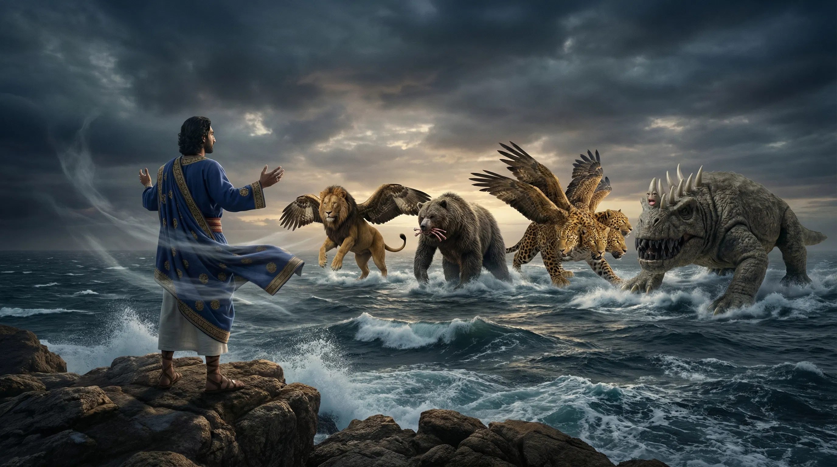 Daniel Watching Four Beasts Rise from the Sea