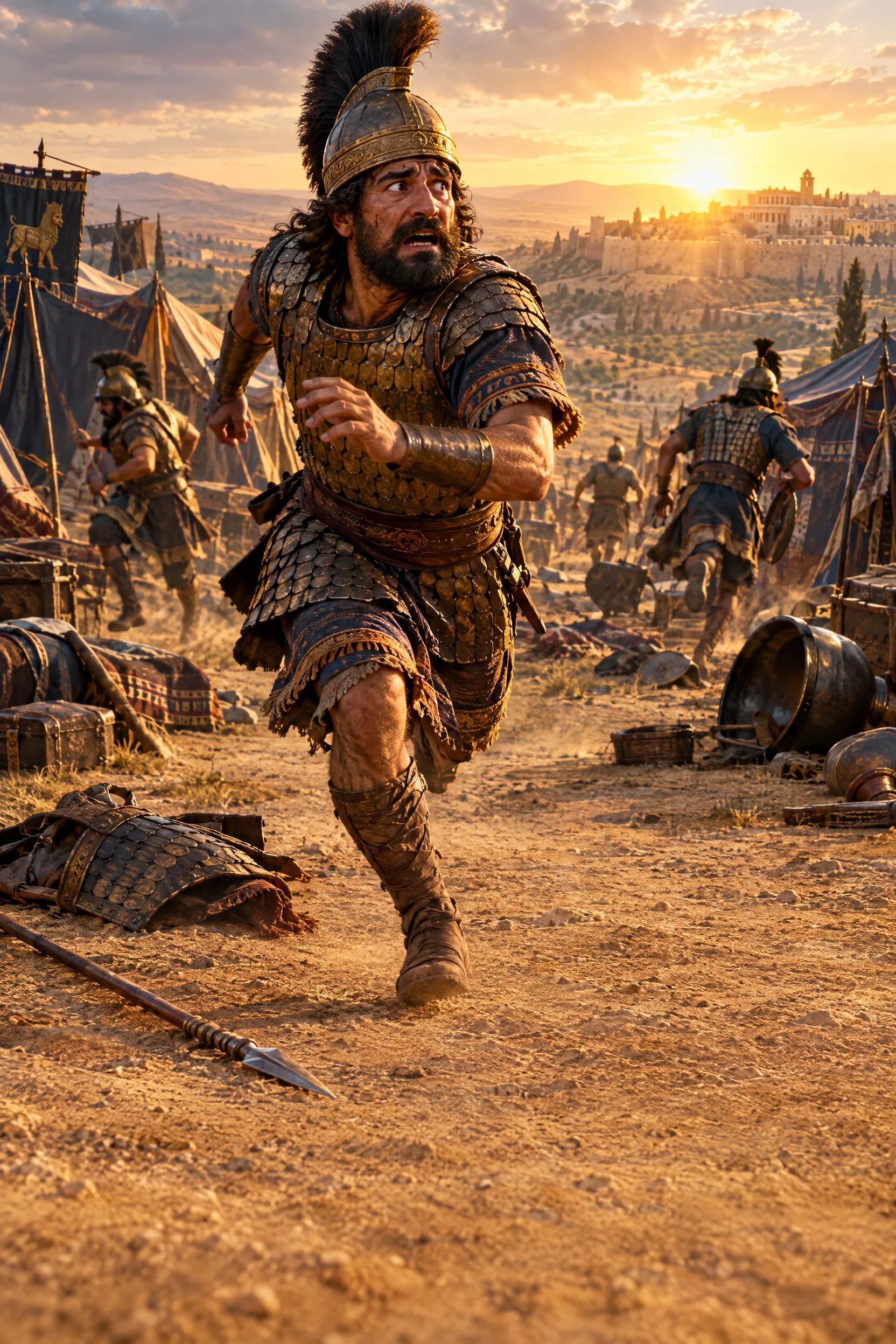 An Enemy Soldier Flees in Panic at Dawn