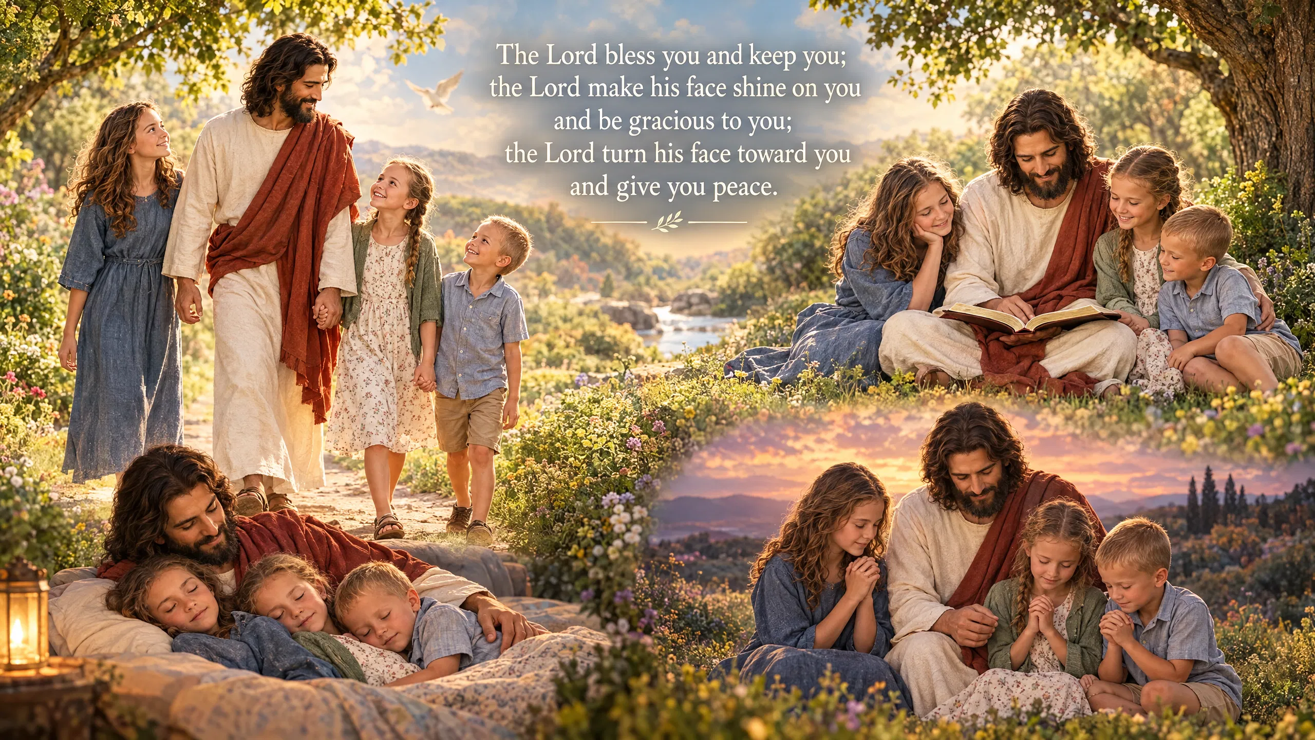 Jesus With Three Children Under a Blessing