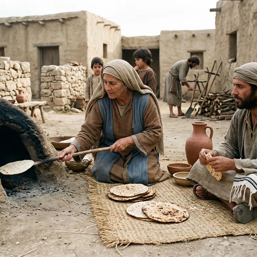 Baking Unleavened Bread in a Village
