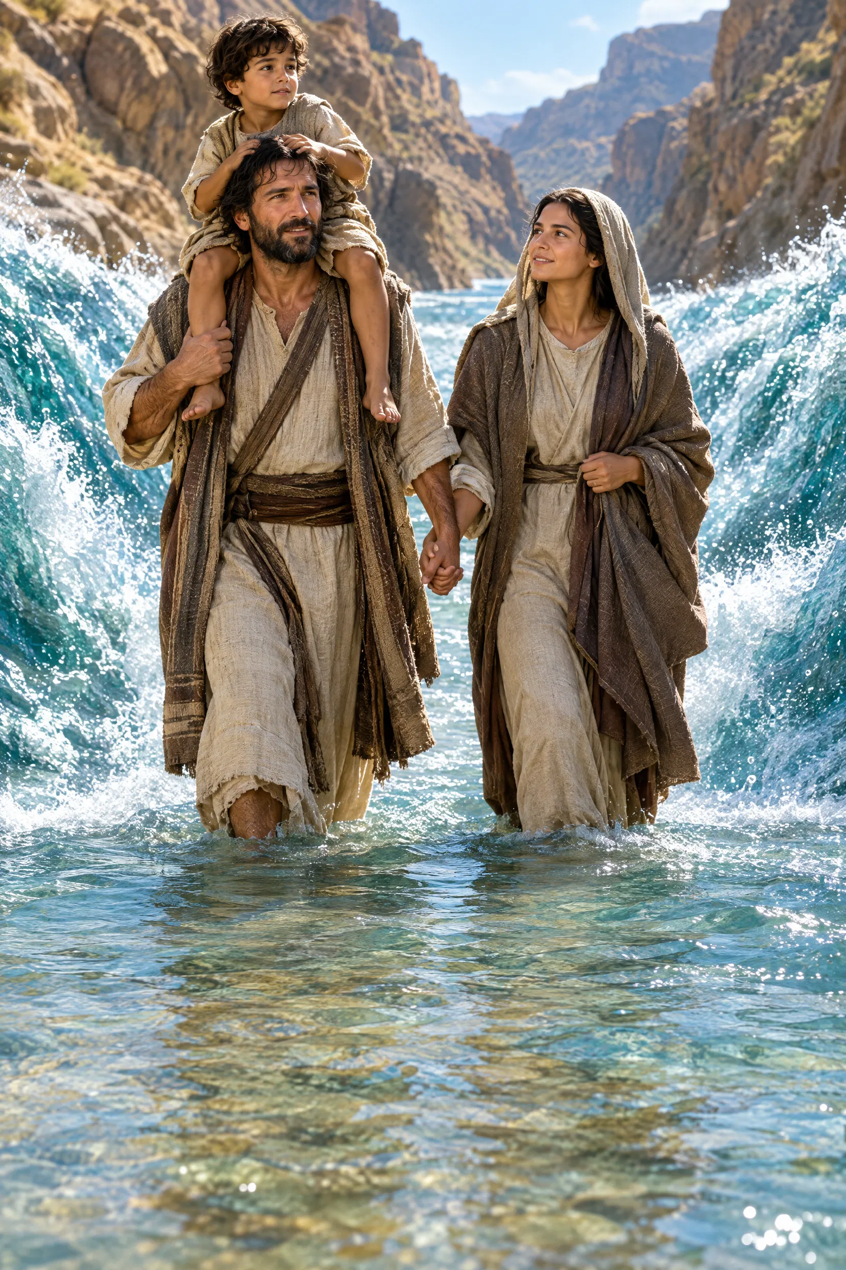 A Family Walks Through the Waters