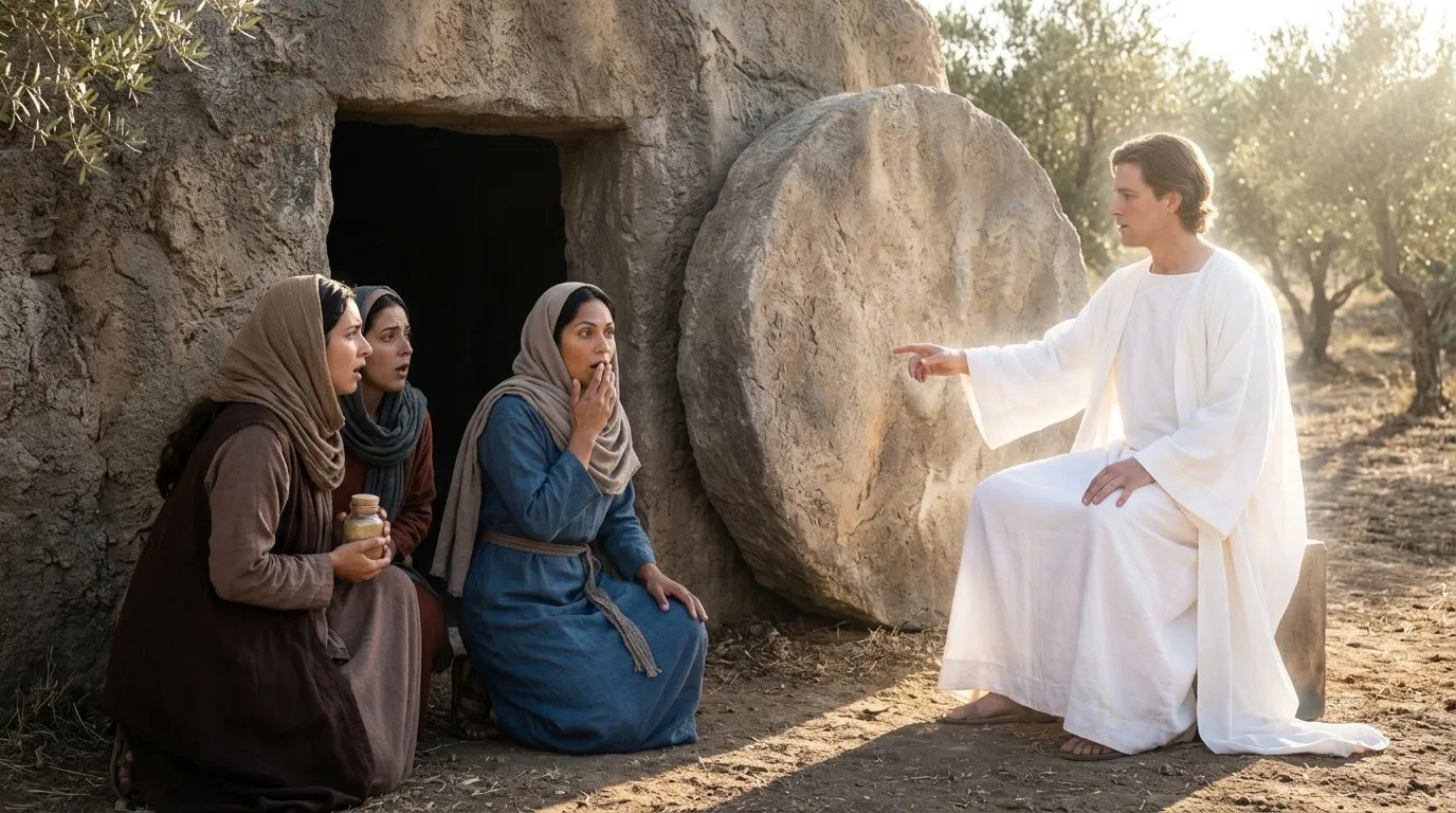 Women at the Empty Tomb Hear the Angel