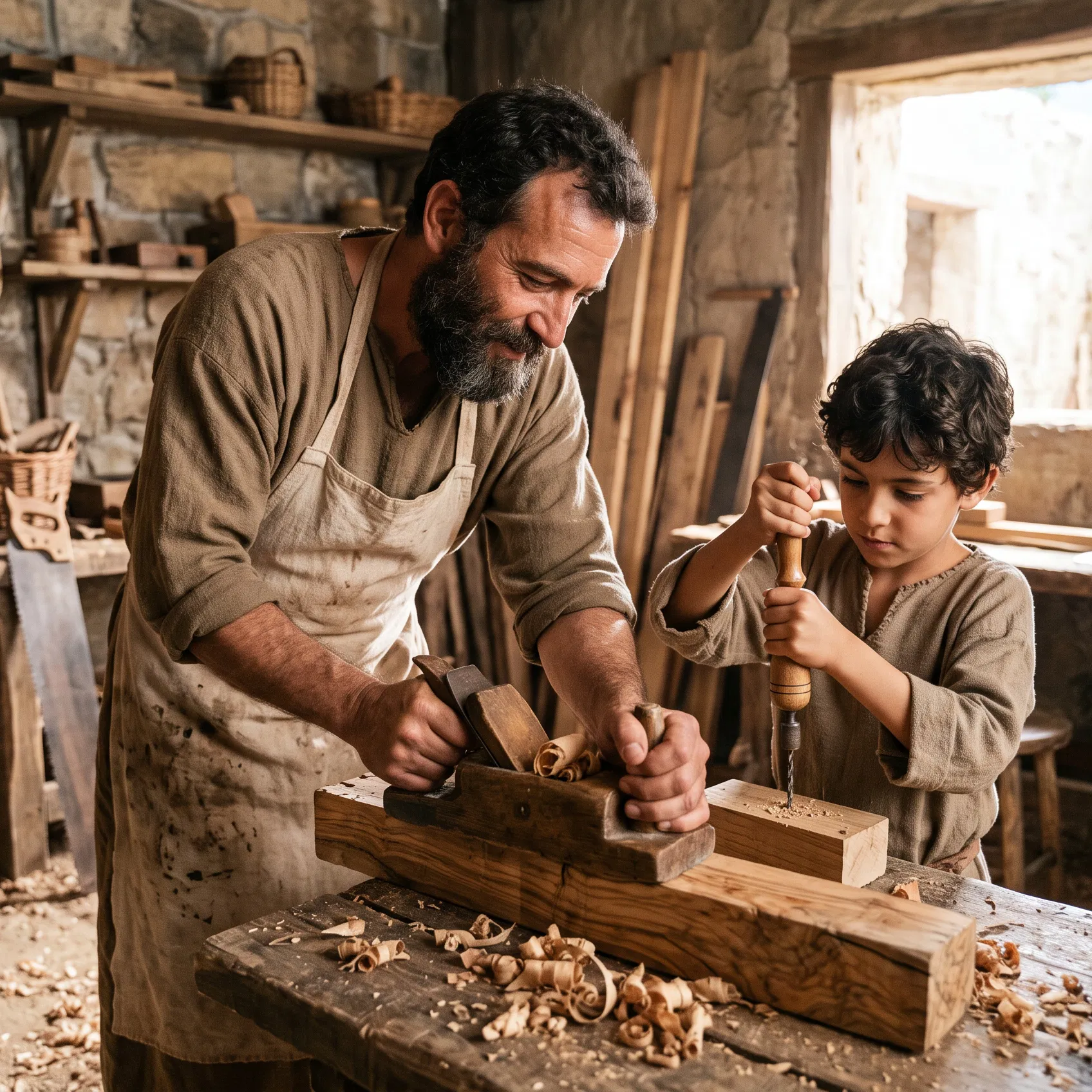 Joseph Teaching the Boy Jesus Carpentry