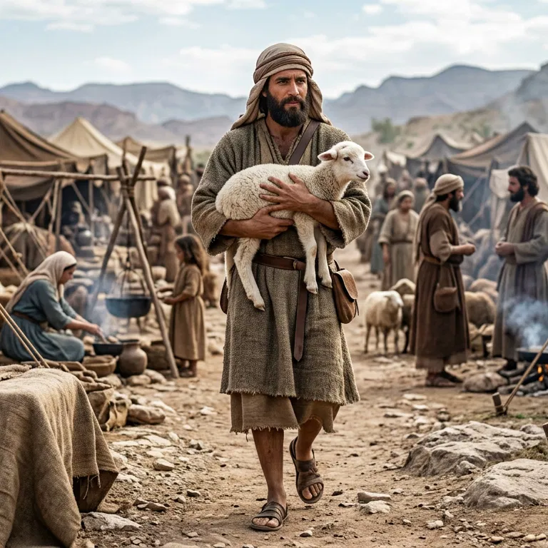 Israelite Carrying a Lamb in the Camp