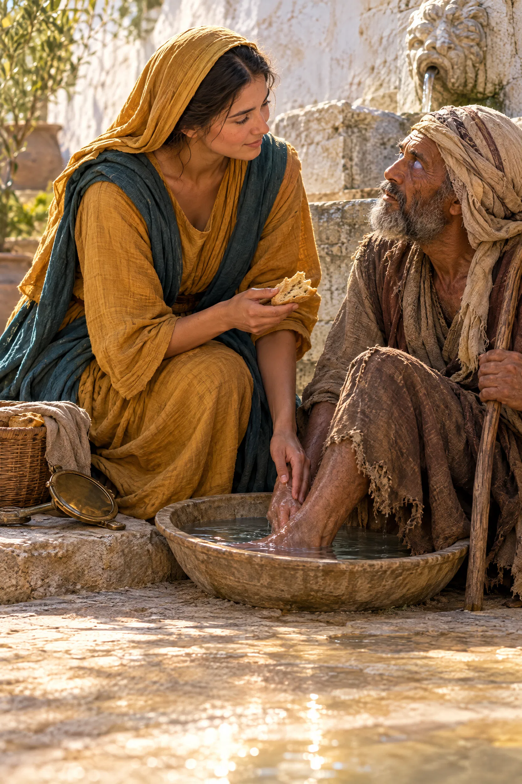 A Woman Washes a Blind Beggar's Feet