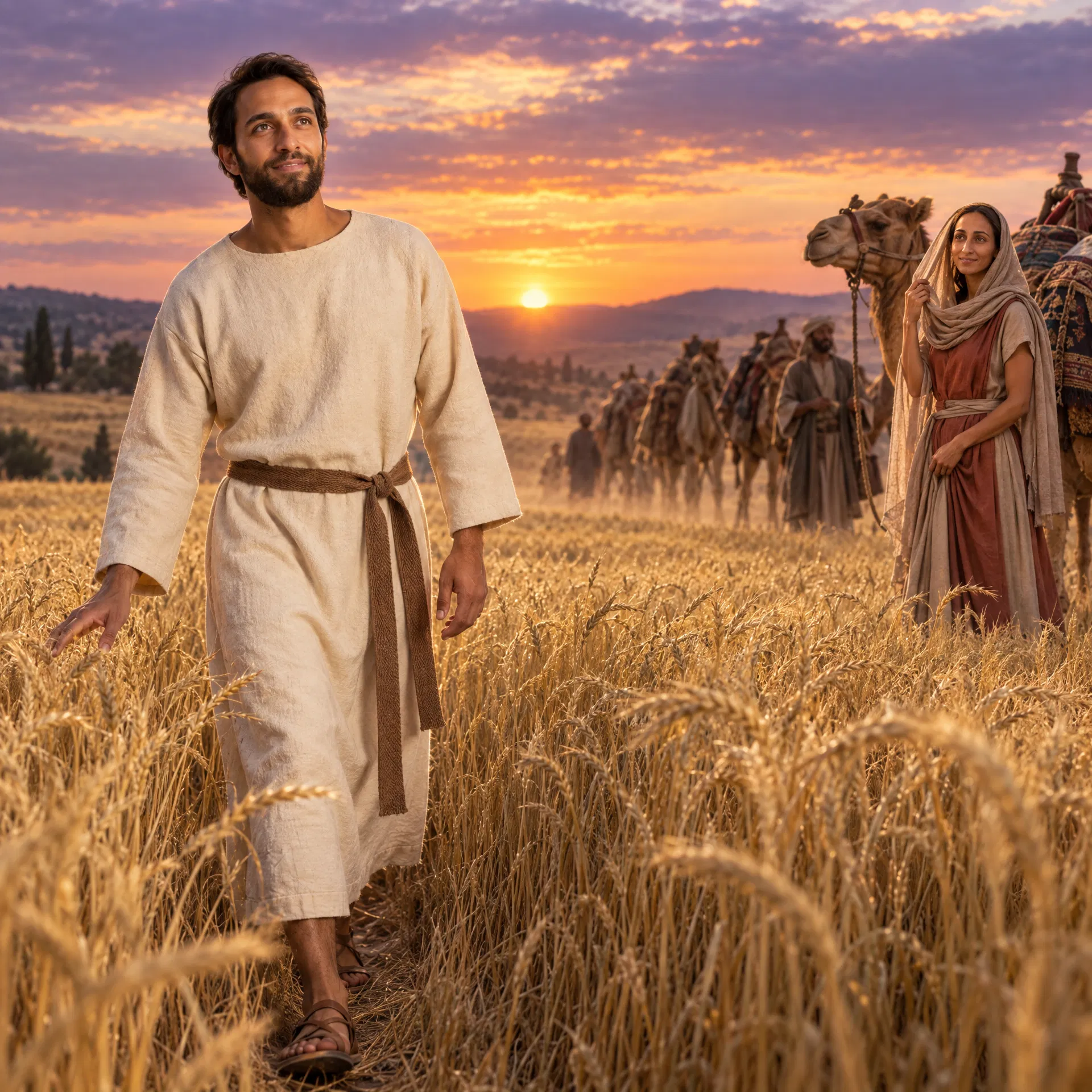 Isaac Walks in the Field as Rebekah Arrives