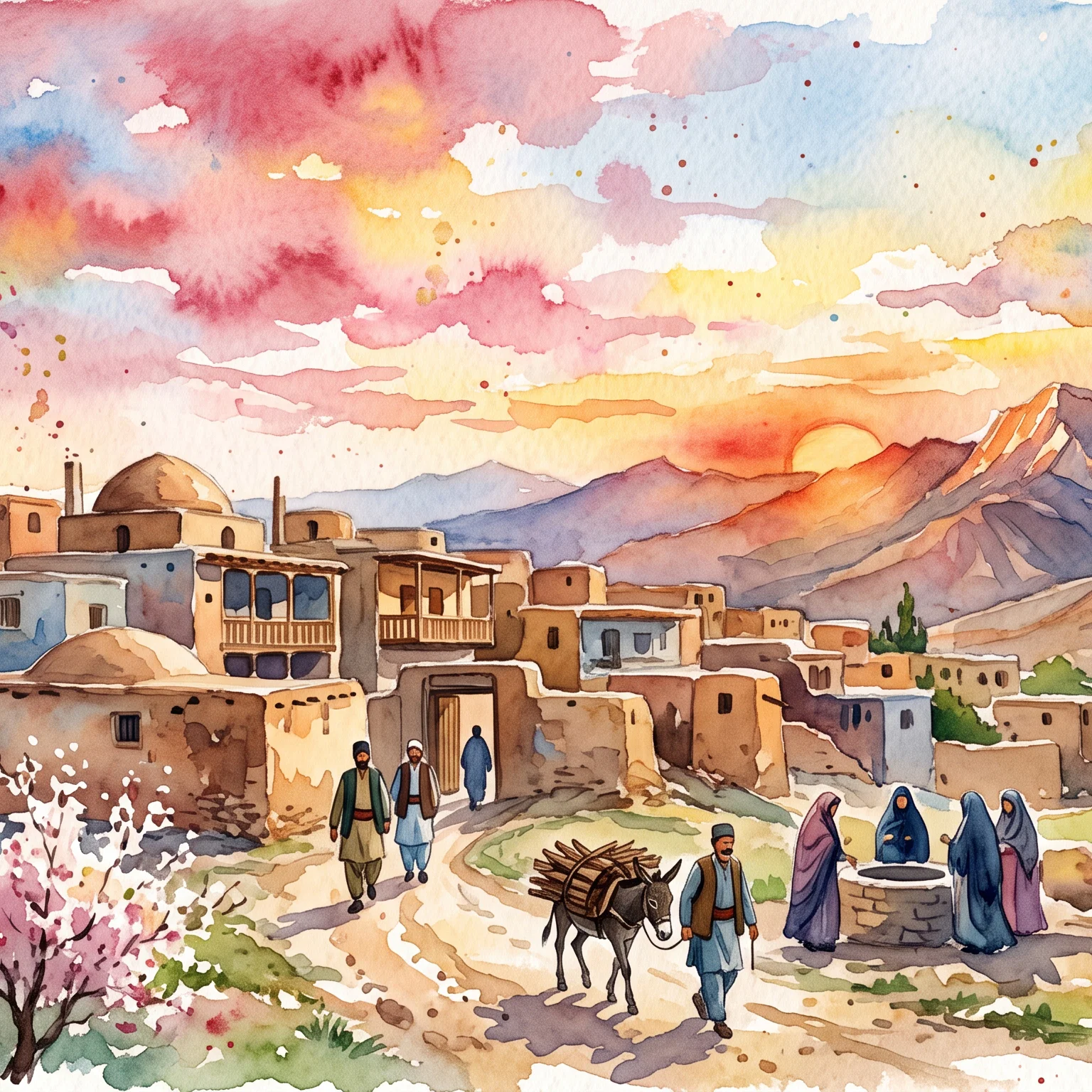 Golden Sunset Over Ancient Persian Village