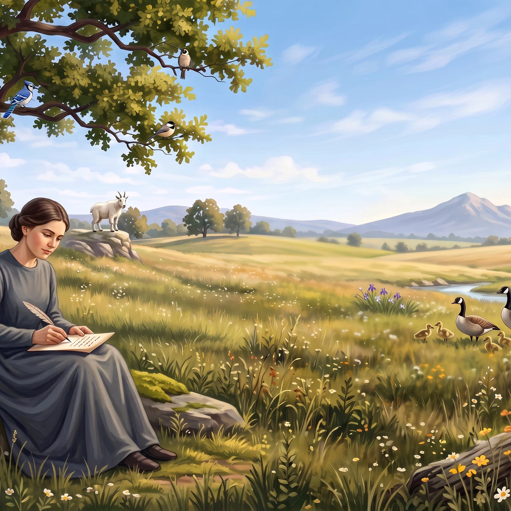 A Young Shepherdess in Peaceful Fields