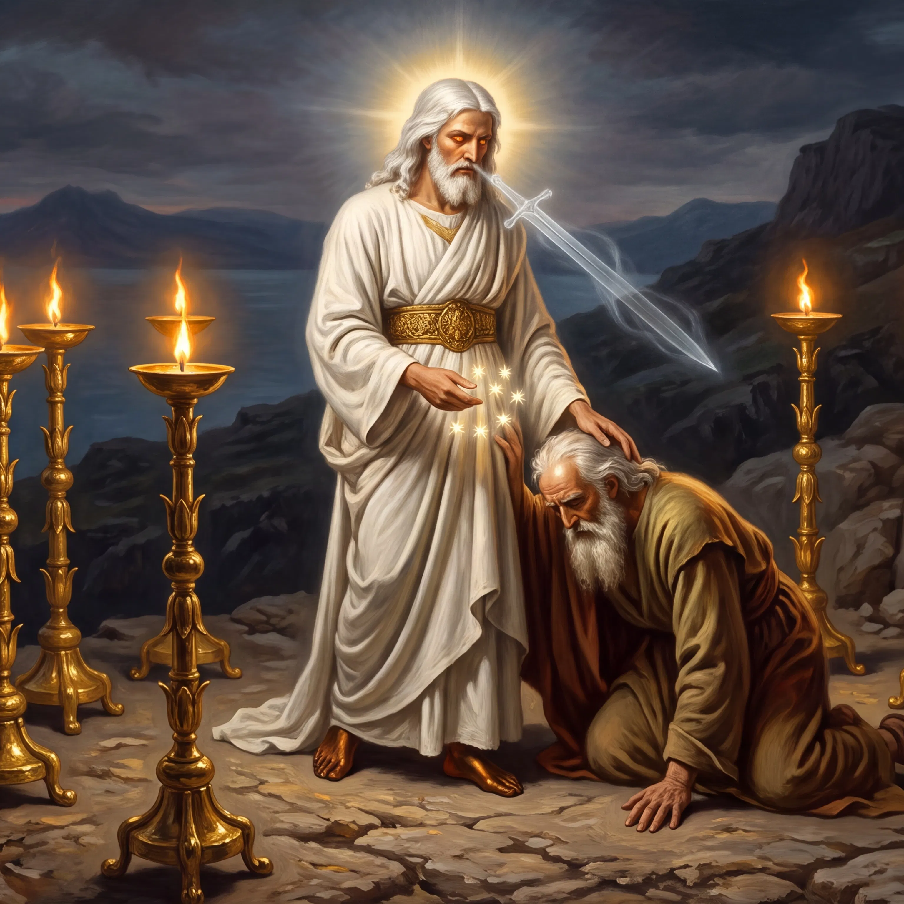 Christ Among the Seven Golden Lampstands With John