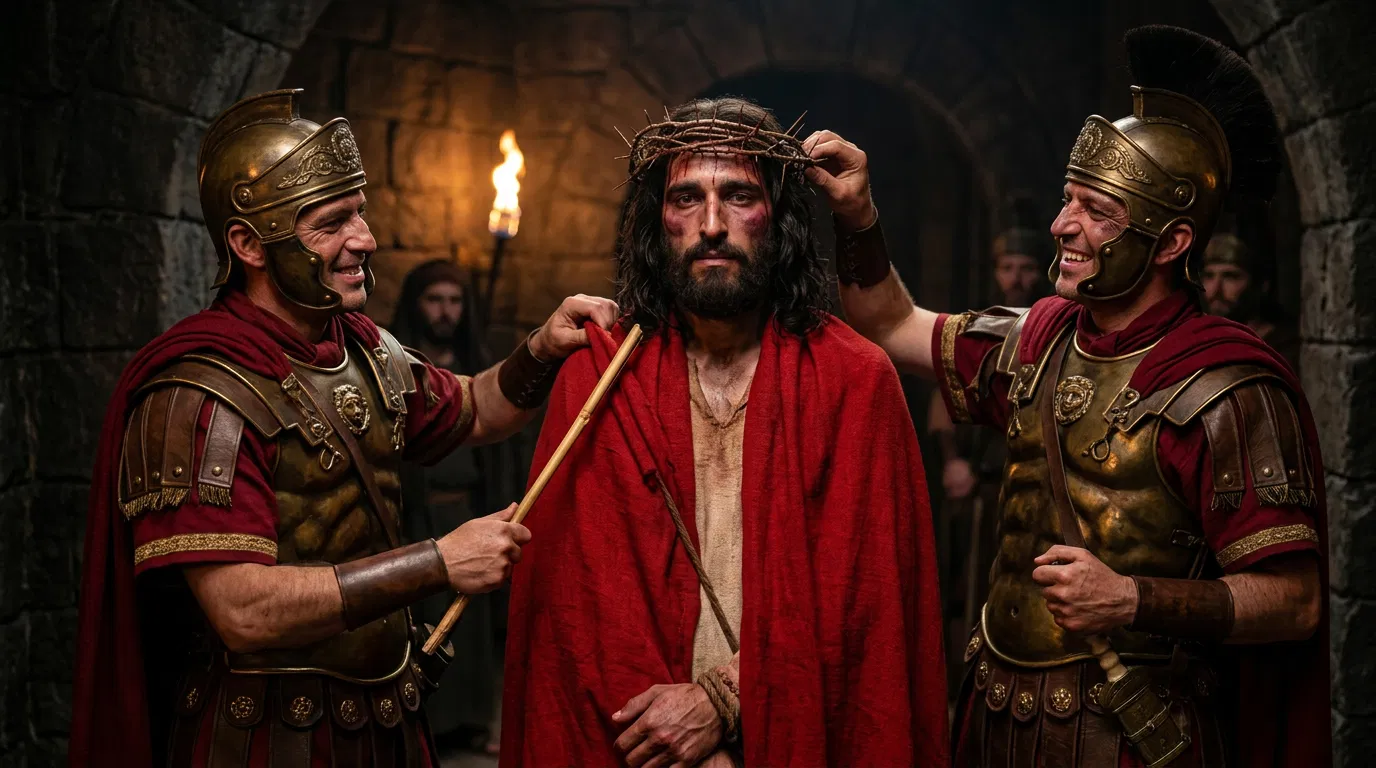 Roman Soldiers Mocking Jesus With a Crown of Thorns