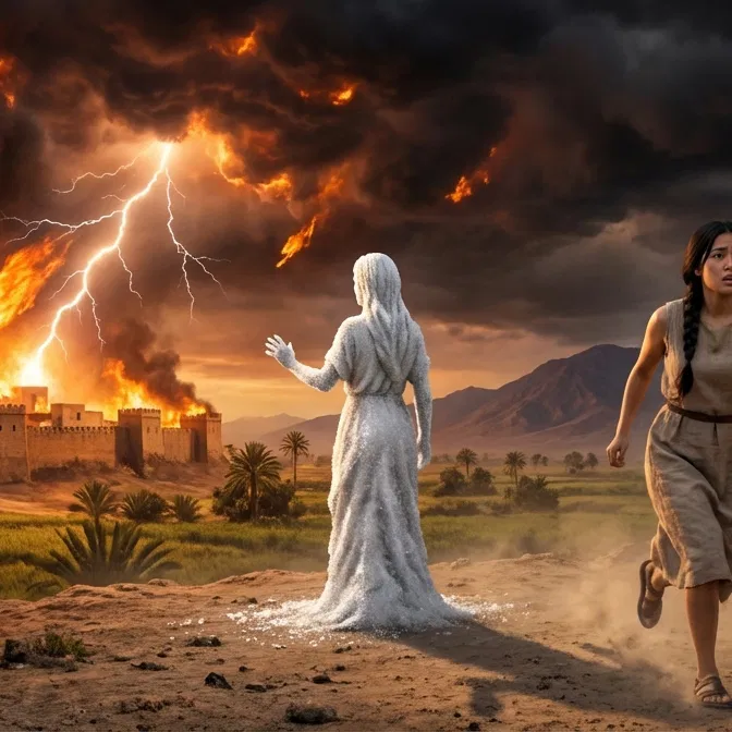 Lot Flees Sodom as His Wife Becomes Salt