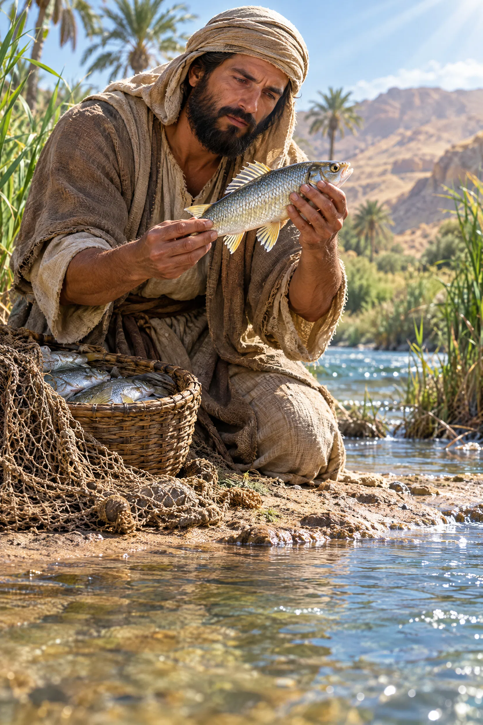 Israelite Man Examines a Clean Fish