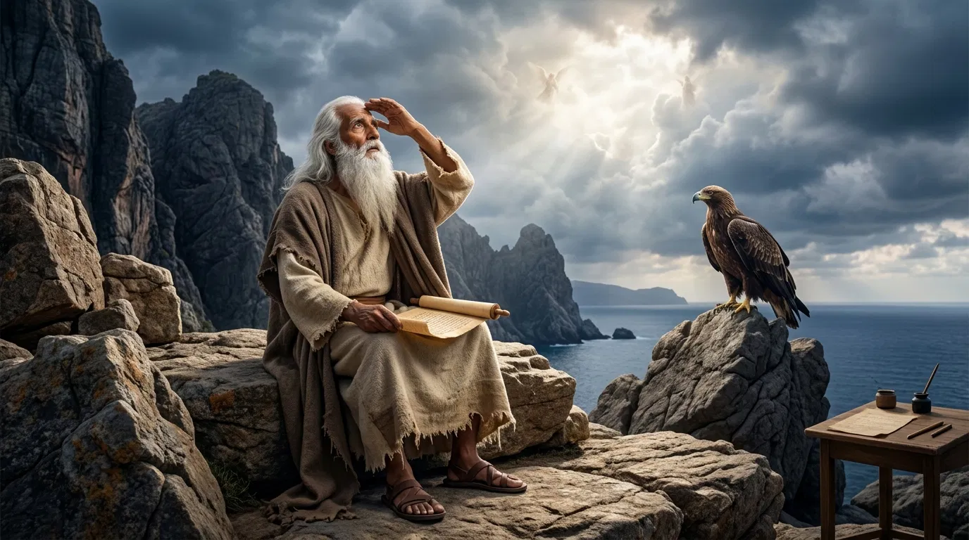 John on Patmos Looks Up at Heaven